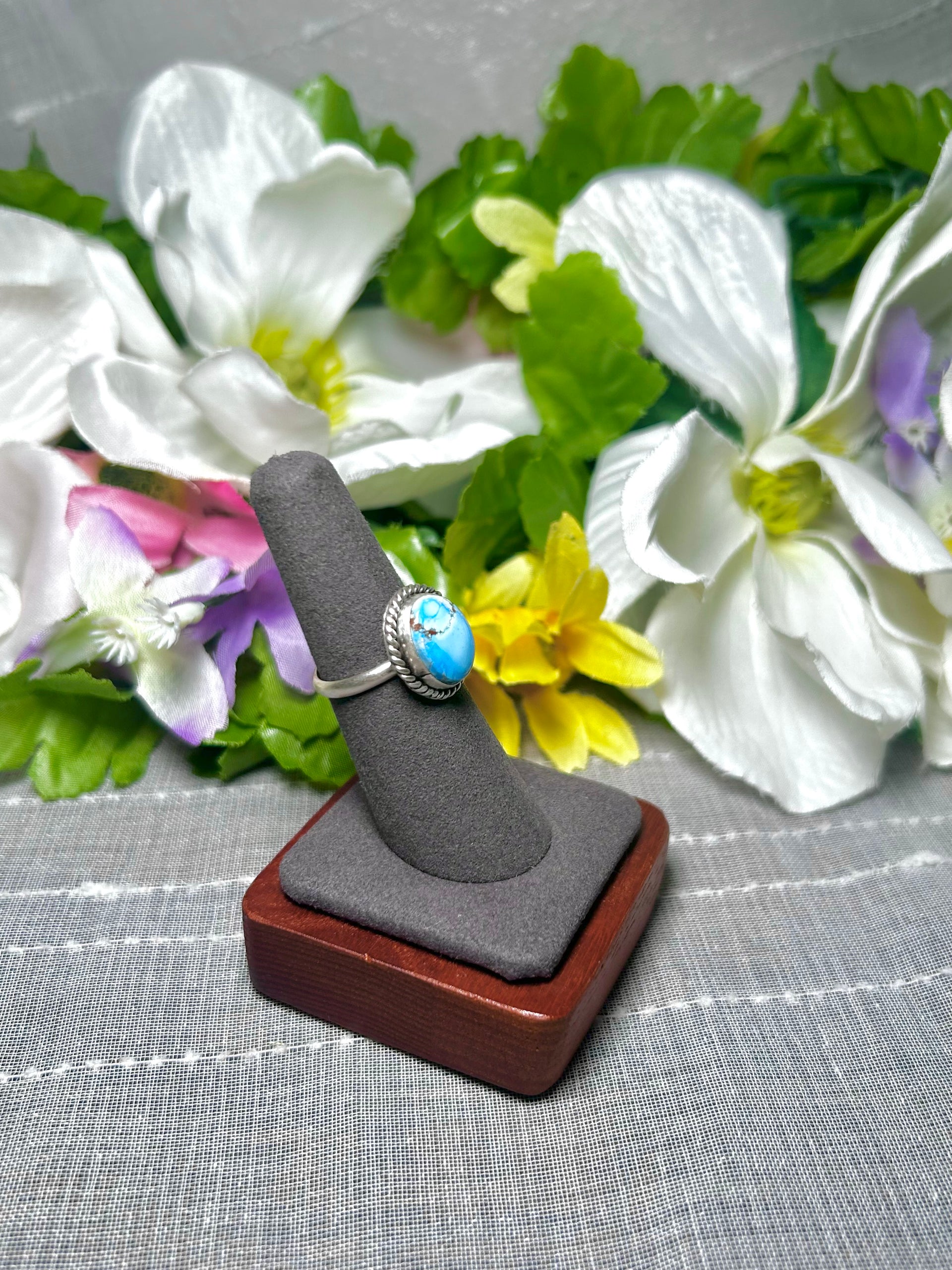 Navajo Made Golden Hill Turquoise & Sterling Silver Ring Size 6.25