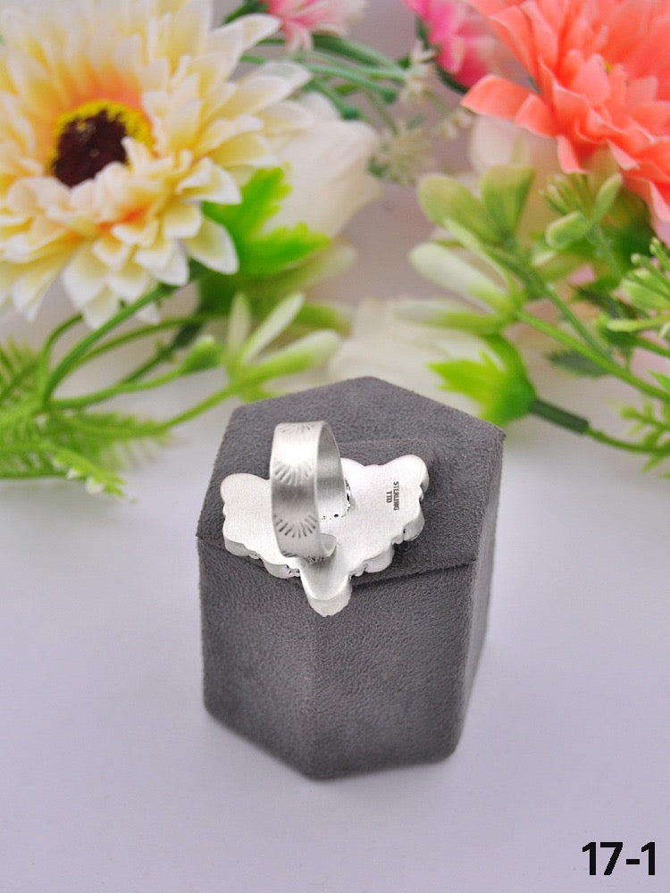 Southwest Made Multi Stone & Sterling Sliver Cluster Adjustable Ring