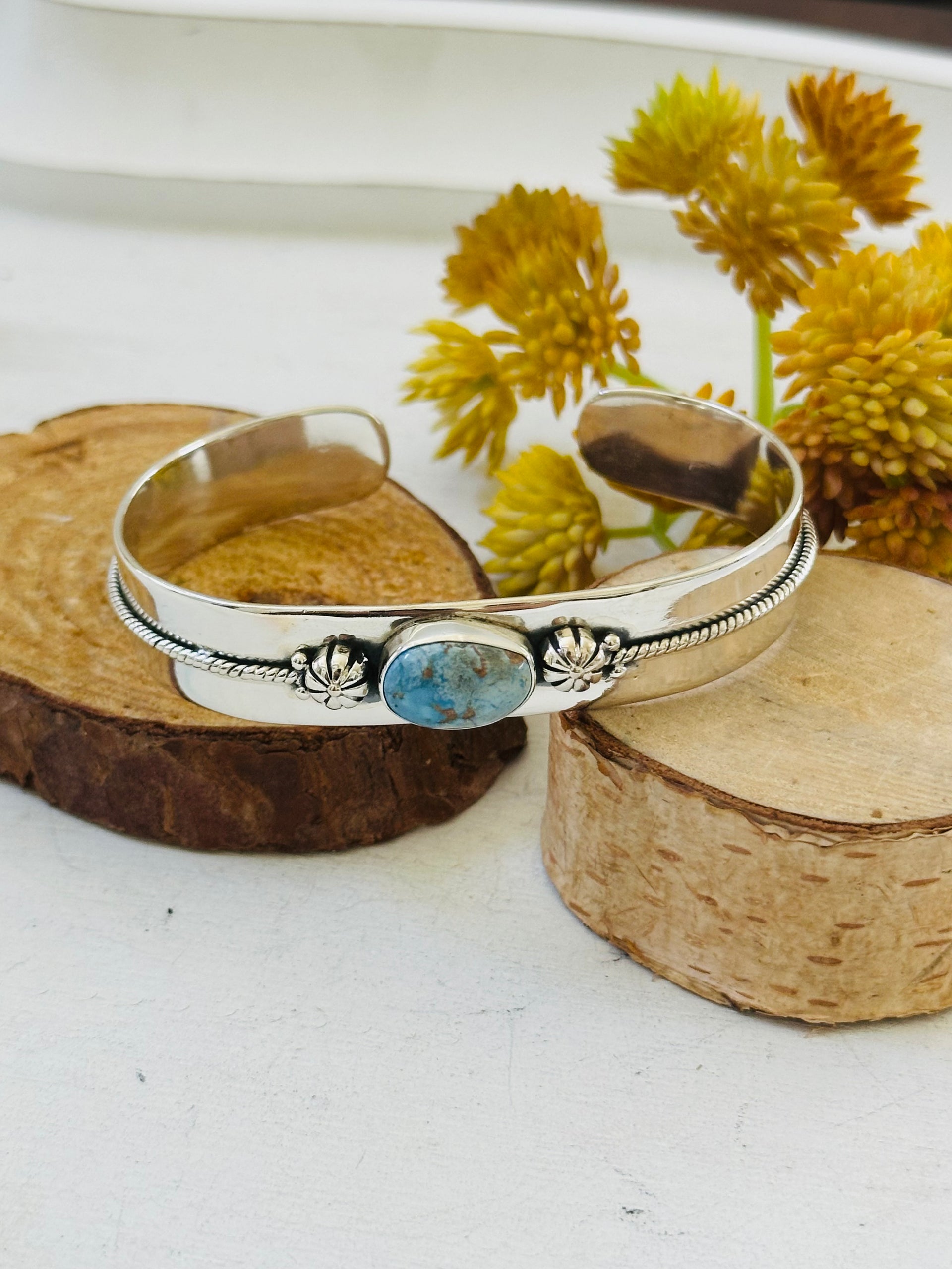 Southwest Made Golden Hills Turquoise & Sterling Silver Cuff Bracelet