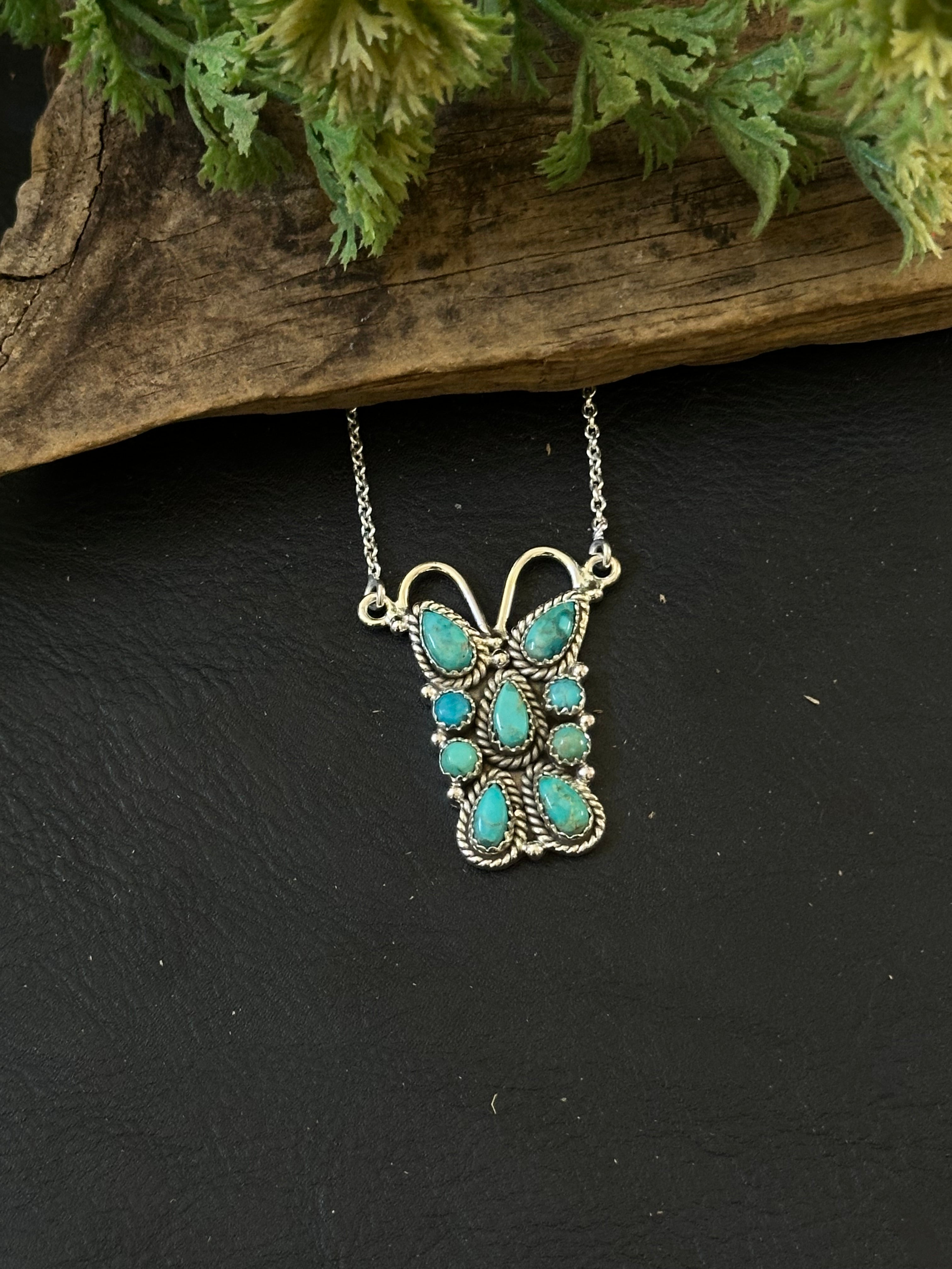 TTD “K’aalógii” Kingman Turquoise & Sterling Silver Cluster Necklace