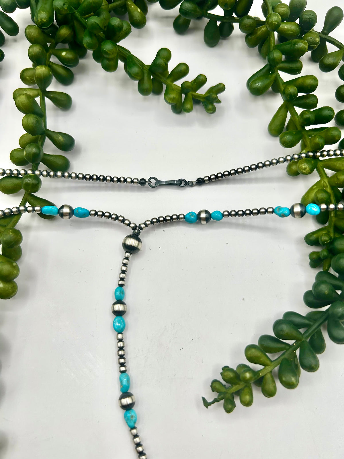 Navajo Made Strung Kingman Turquoise & Sterling Silver Necklace