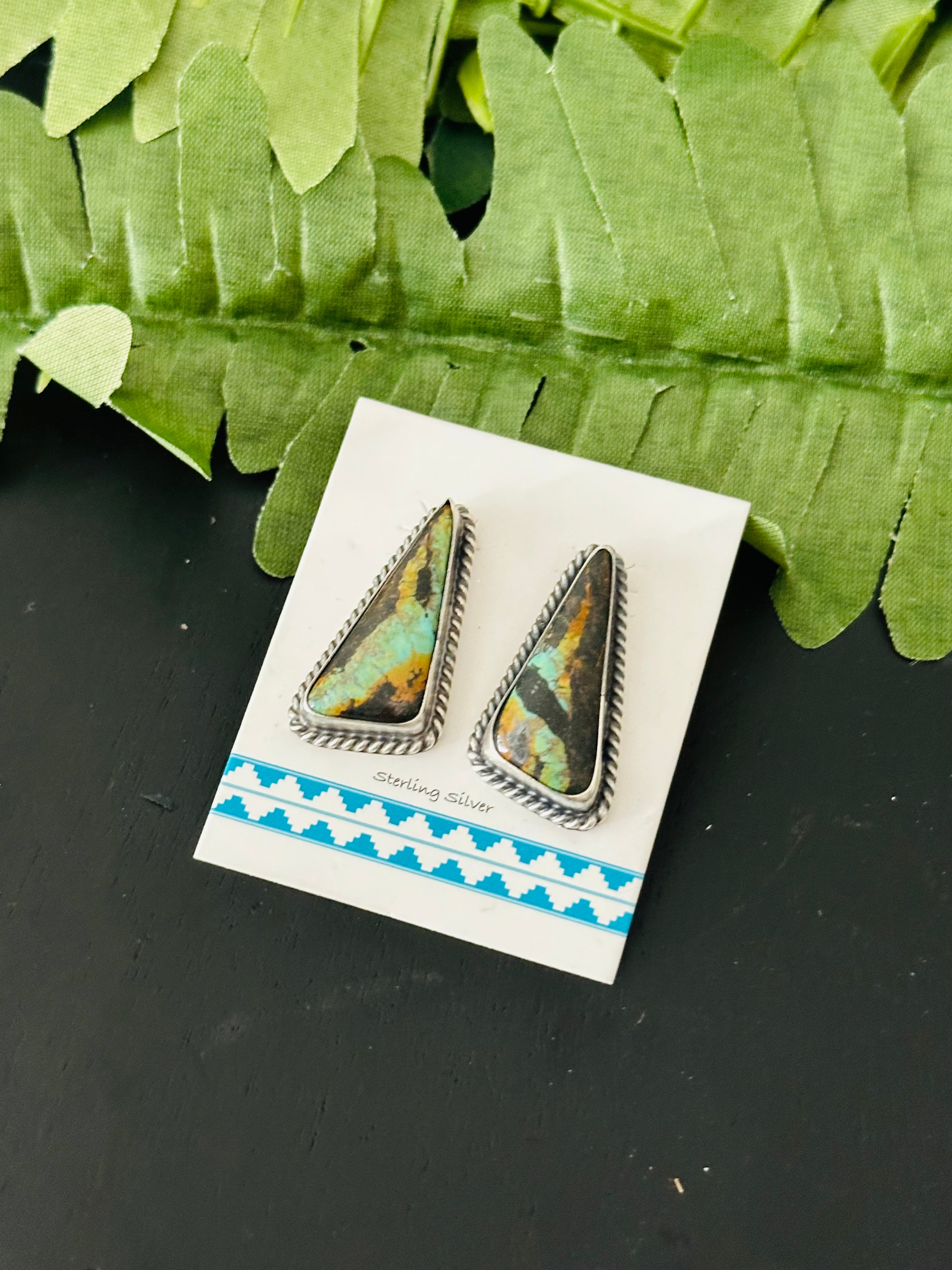 Pete Skeets Black Jack Turquoise & Sterling Silver Post Earrings