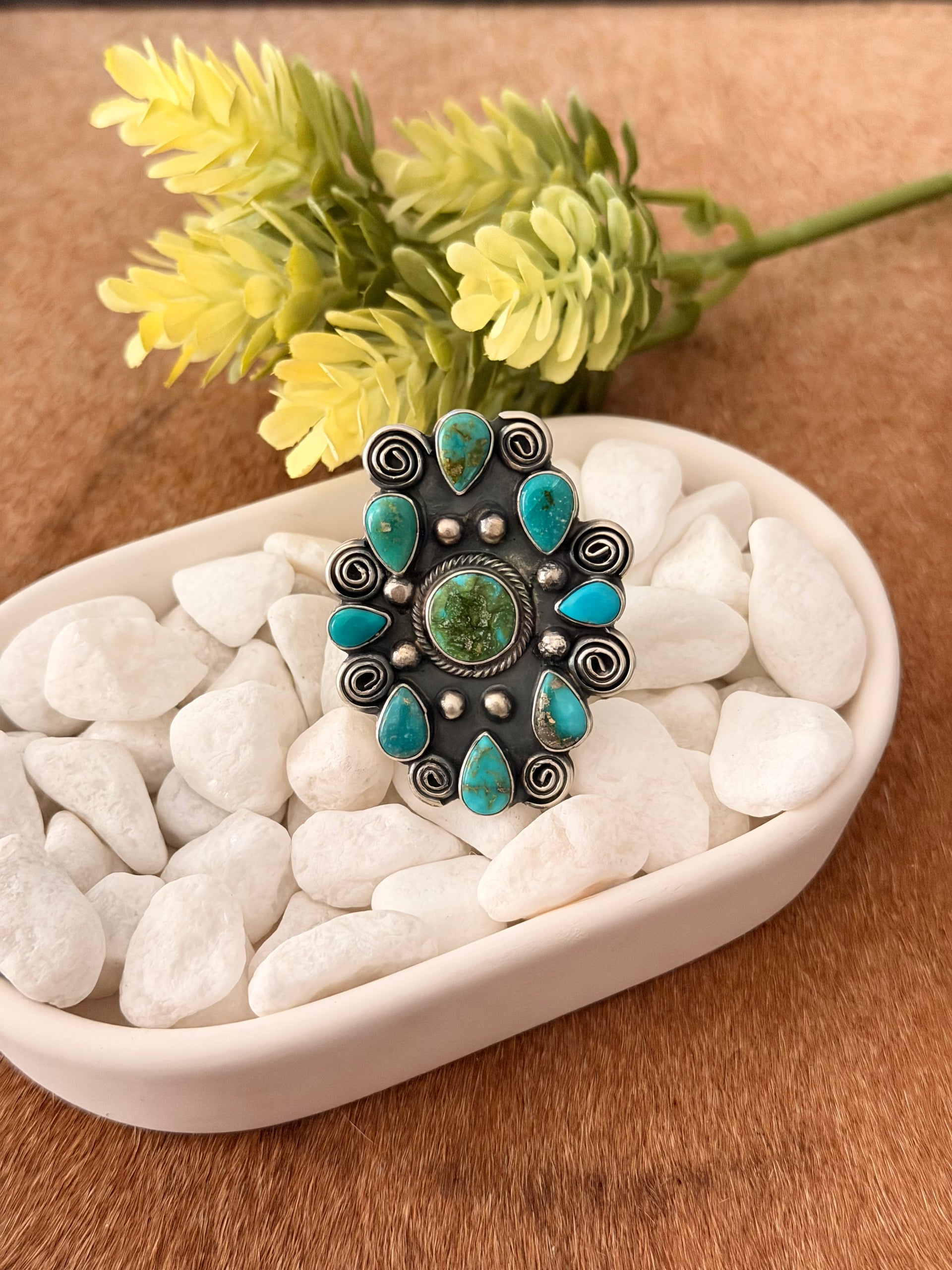 Kobe Martinez Sonoran Mountain Turquoise & Sterling Silver Adjustable Cluster Ring