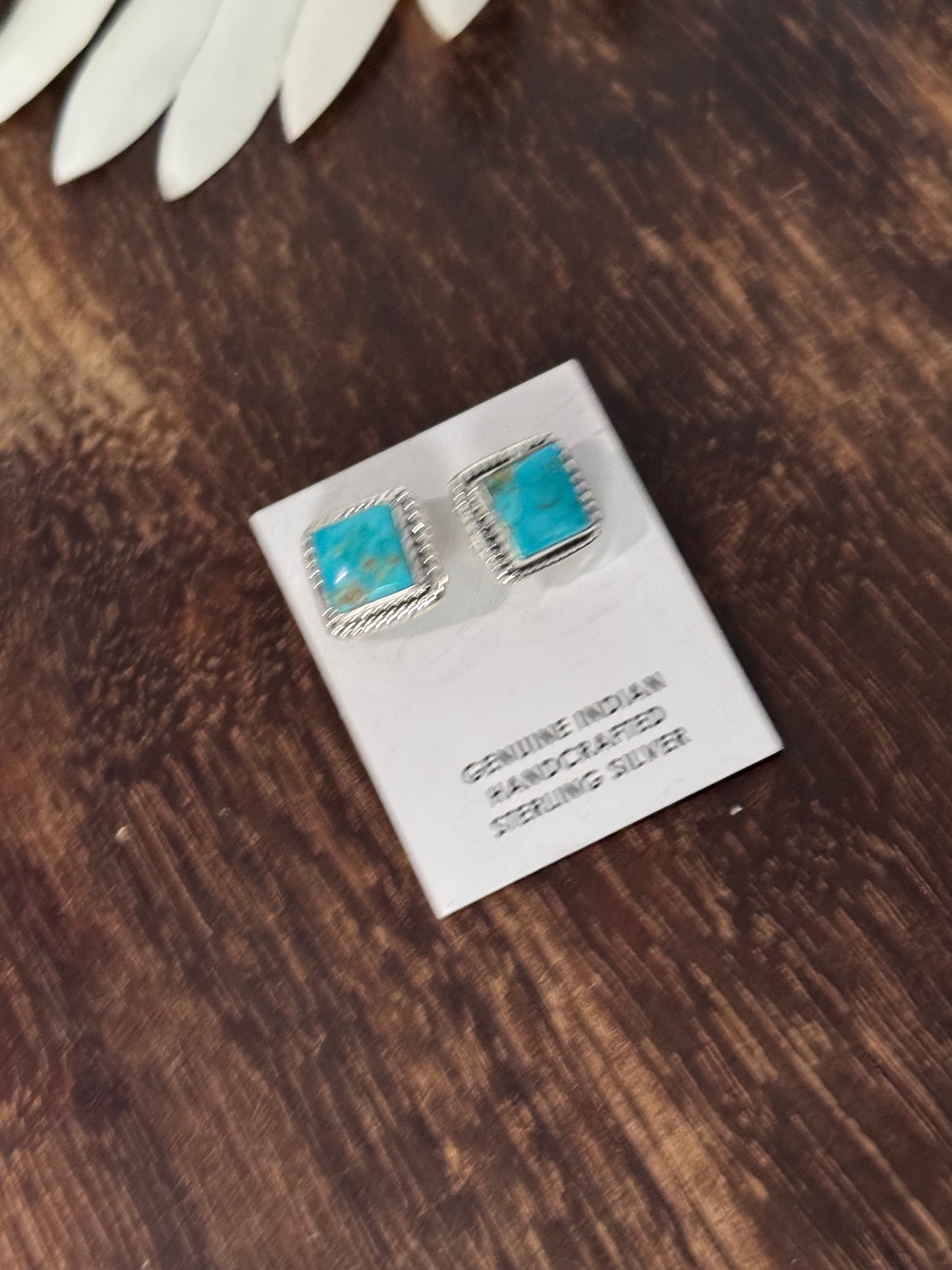 Southwest Handmade Kingman Turquoise & Sterling Silver Post Earrings