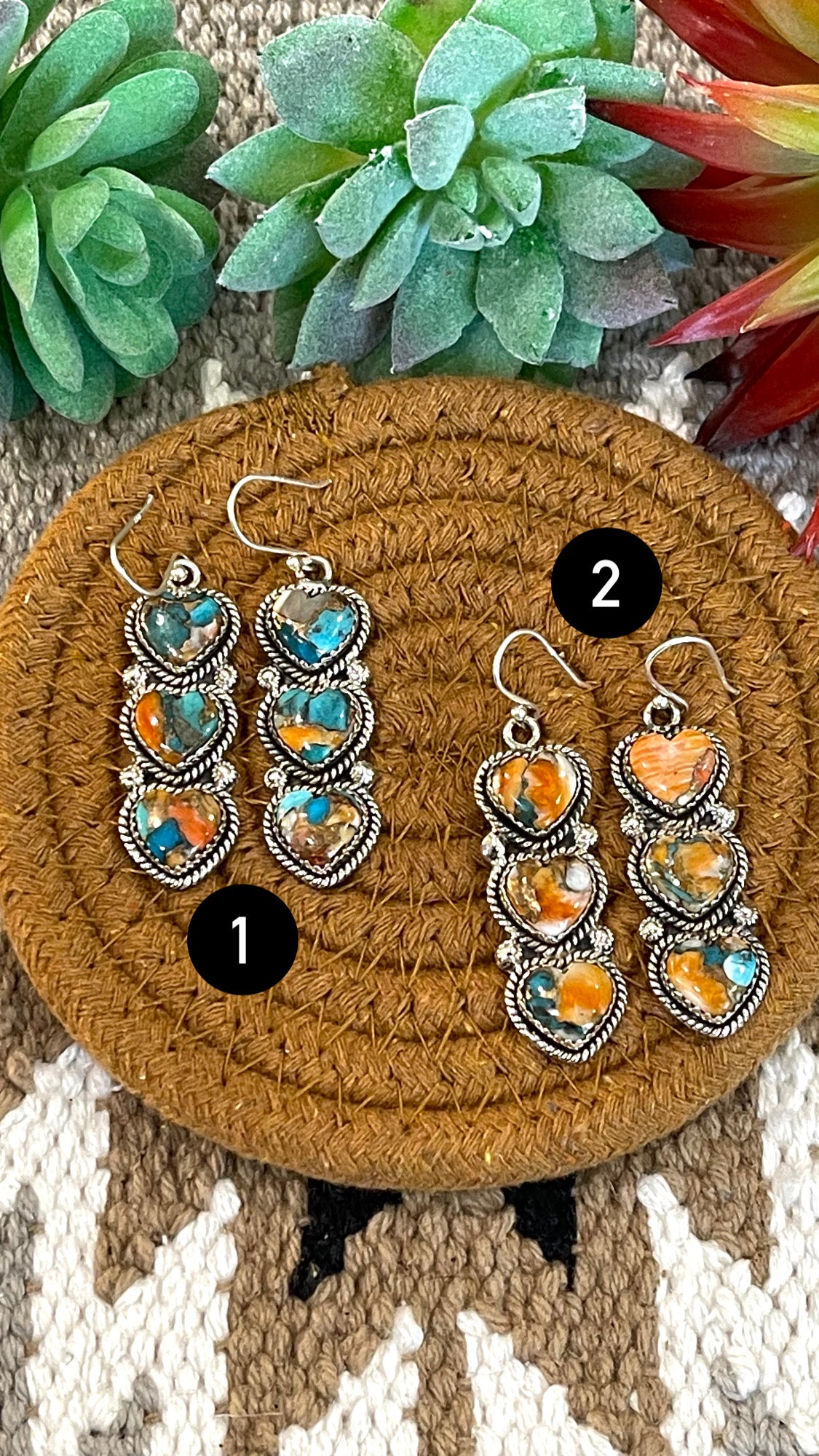 Southwest Handmade Mohave Turquoise & Sterling Silver Post Dangle Heart Earrings