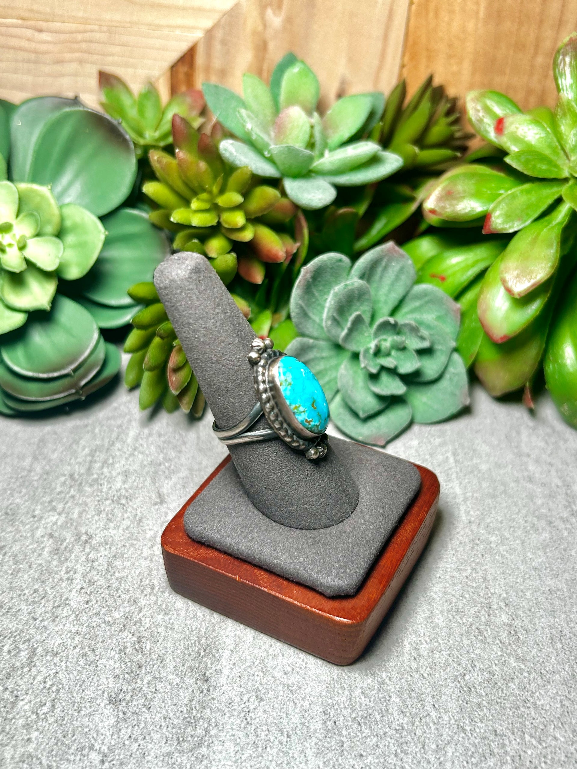 Navajo Made Highgrade Kingman Turquoise & Sterling Silver Ring Size 8.75