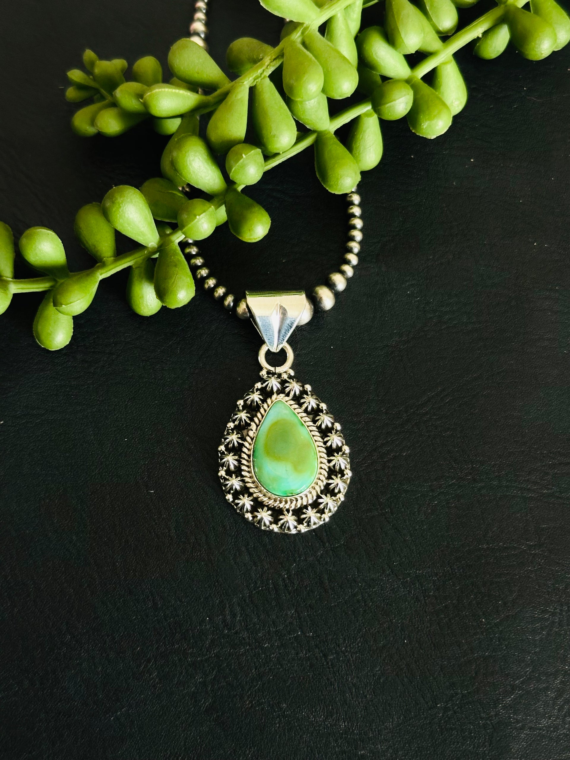 Southwest Handmade Sonoran Gold Turquoise & Sterling Silver Pendant