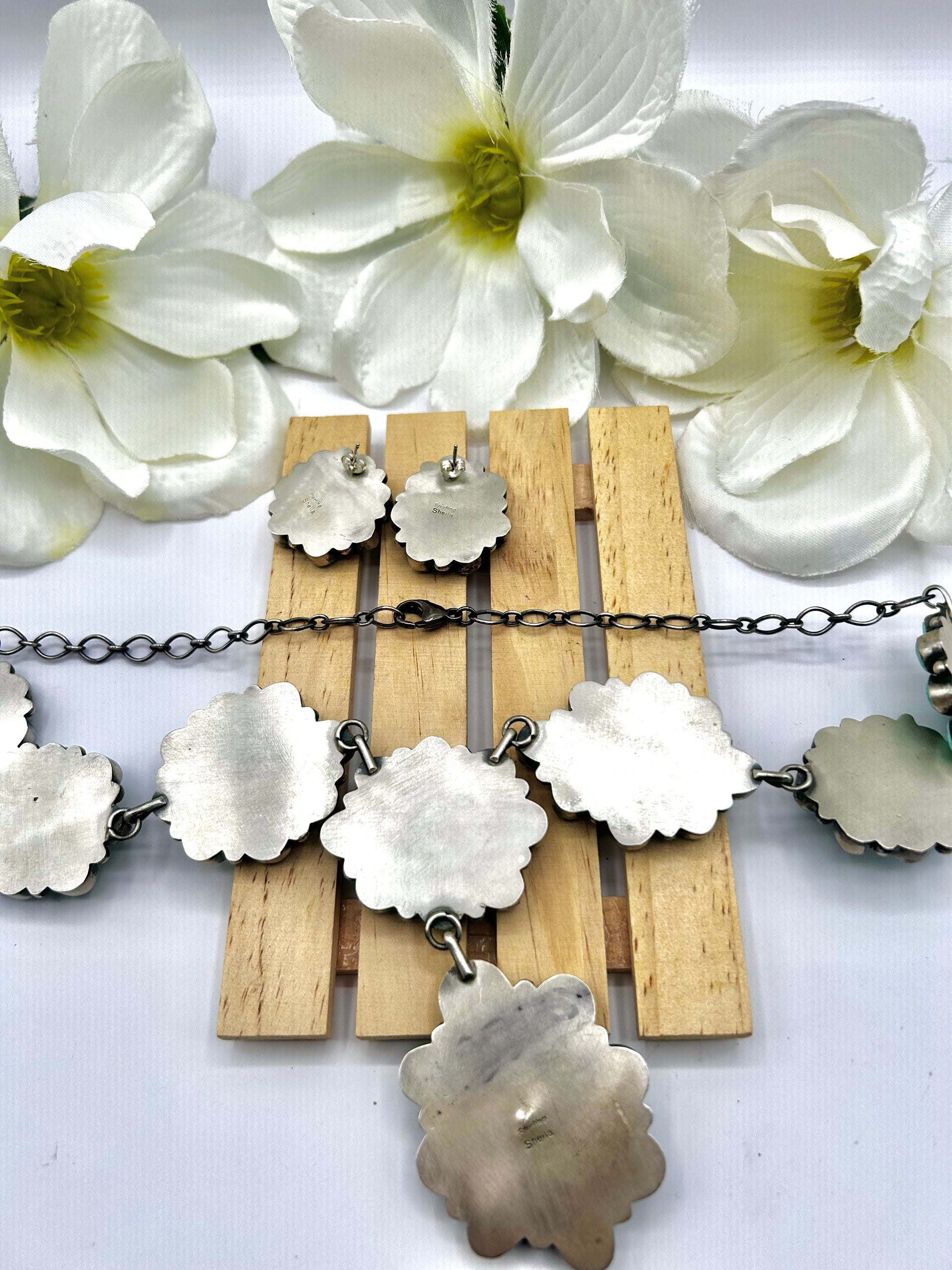 Sheila Becenti White Water Turquoise & Sterling Silver Necklace Set
