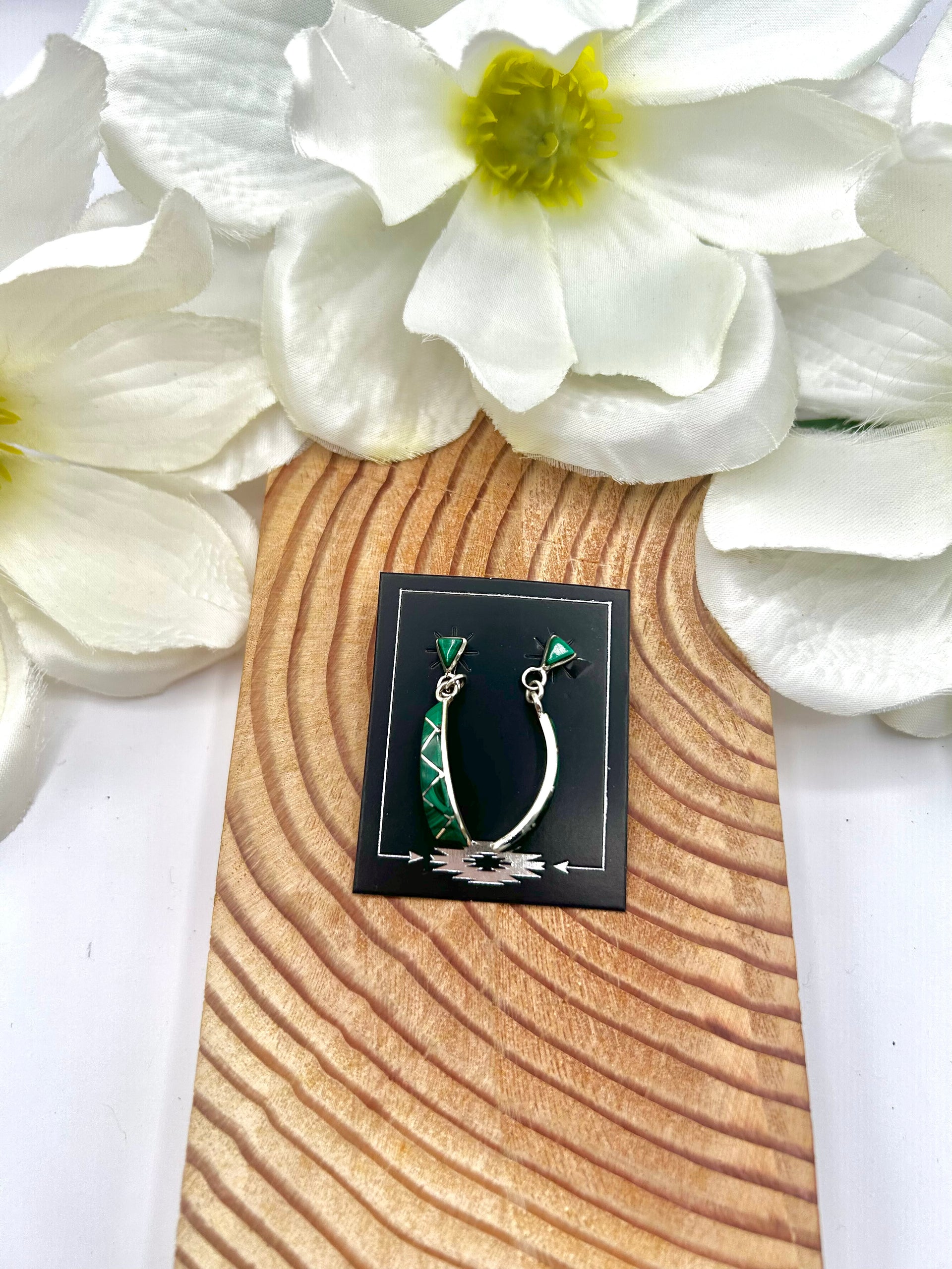Zuni Made Malachite & Sterling Silver Post  Earrings