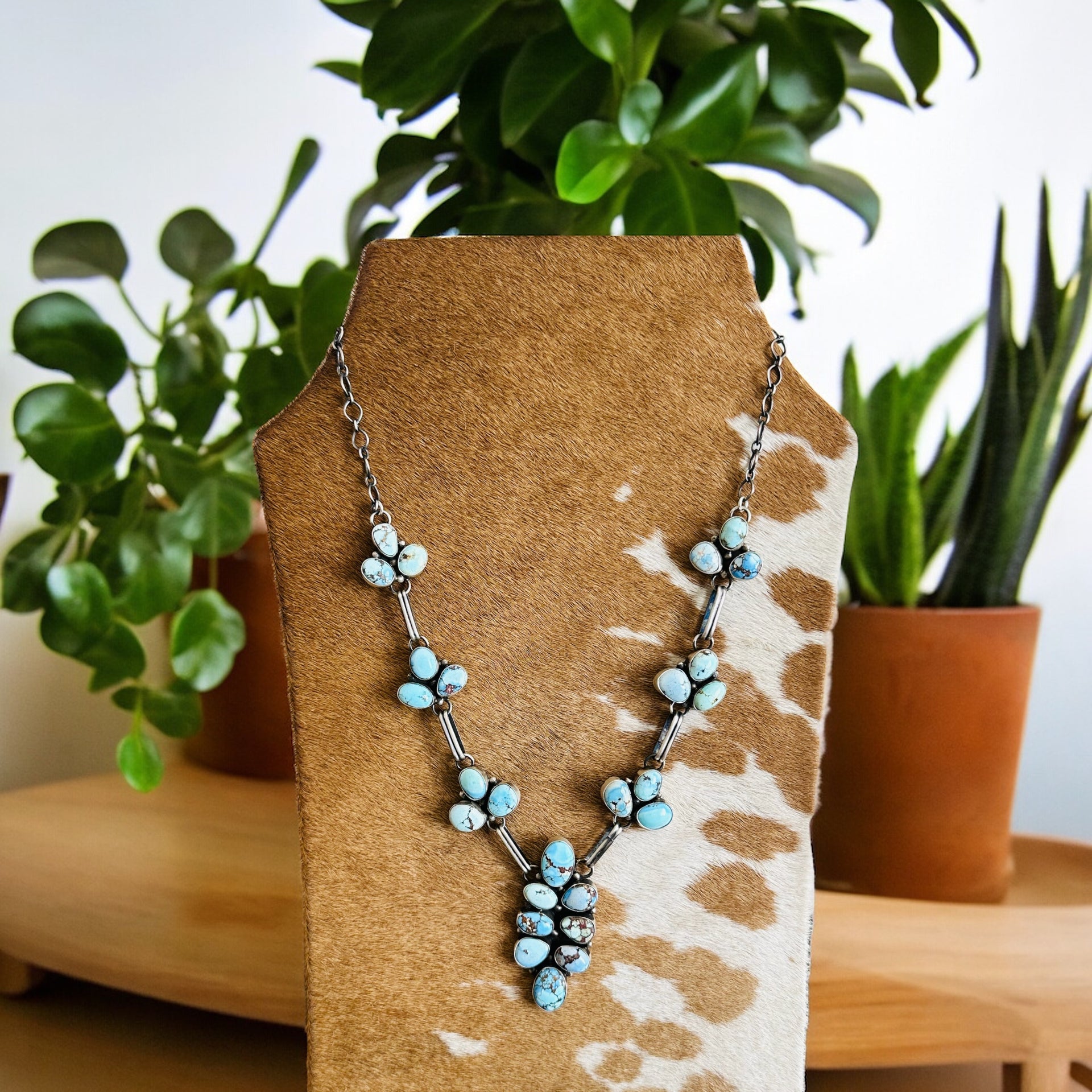 Shelia Becenti Golden Hills Turquoise & Sterling Silver Cluster Necklace Set