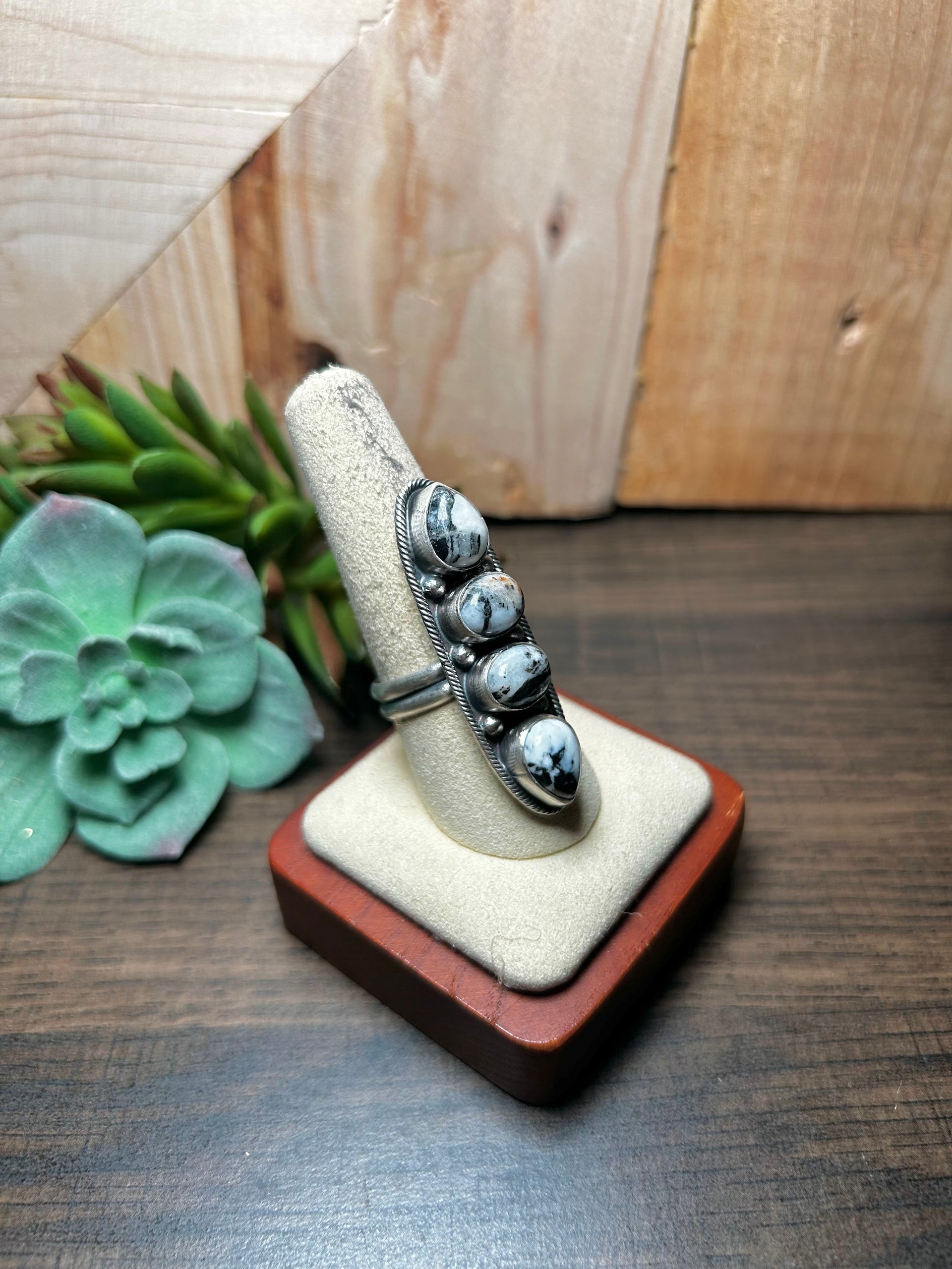 Navajo Made White Buffalo & Sterling Silver Adjustable Ring