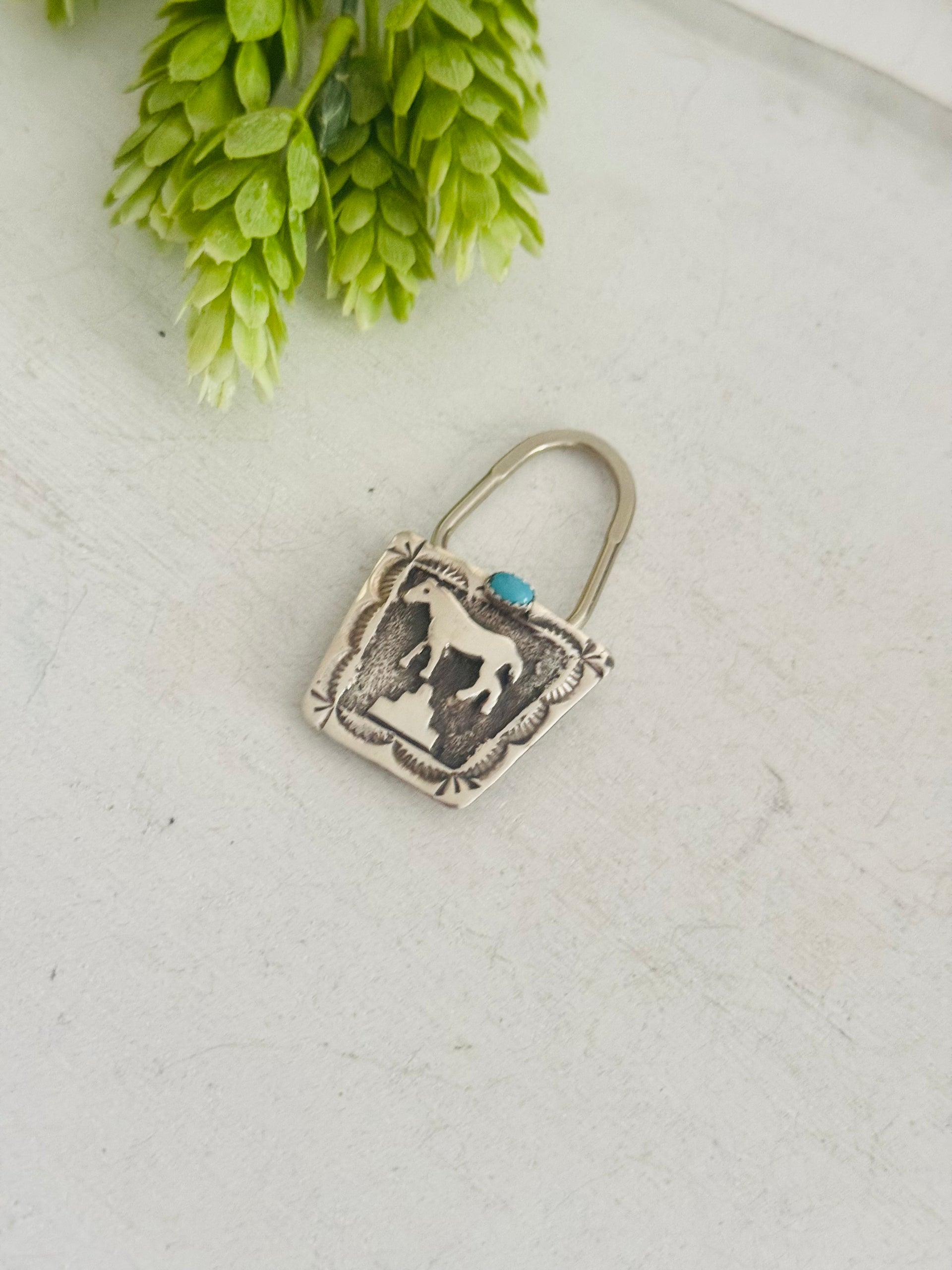 Navajo Made Turquoise & Sterling Silver Horse Key Chain