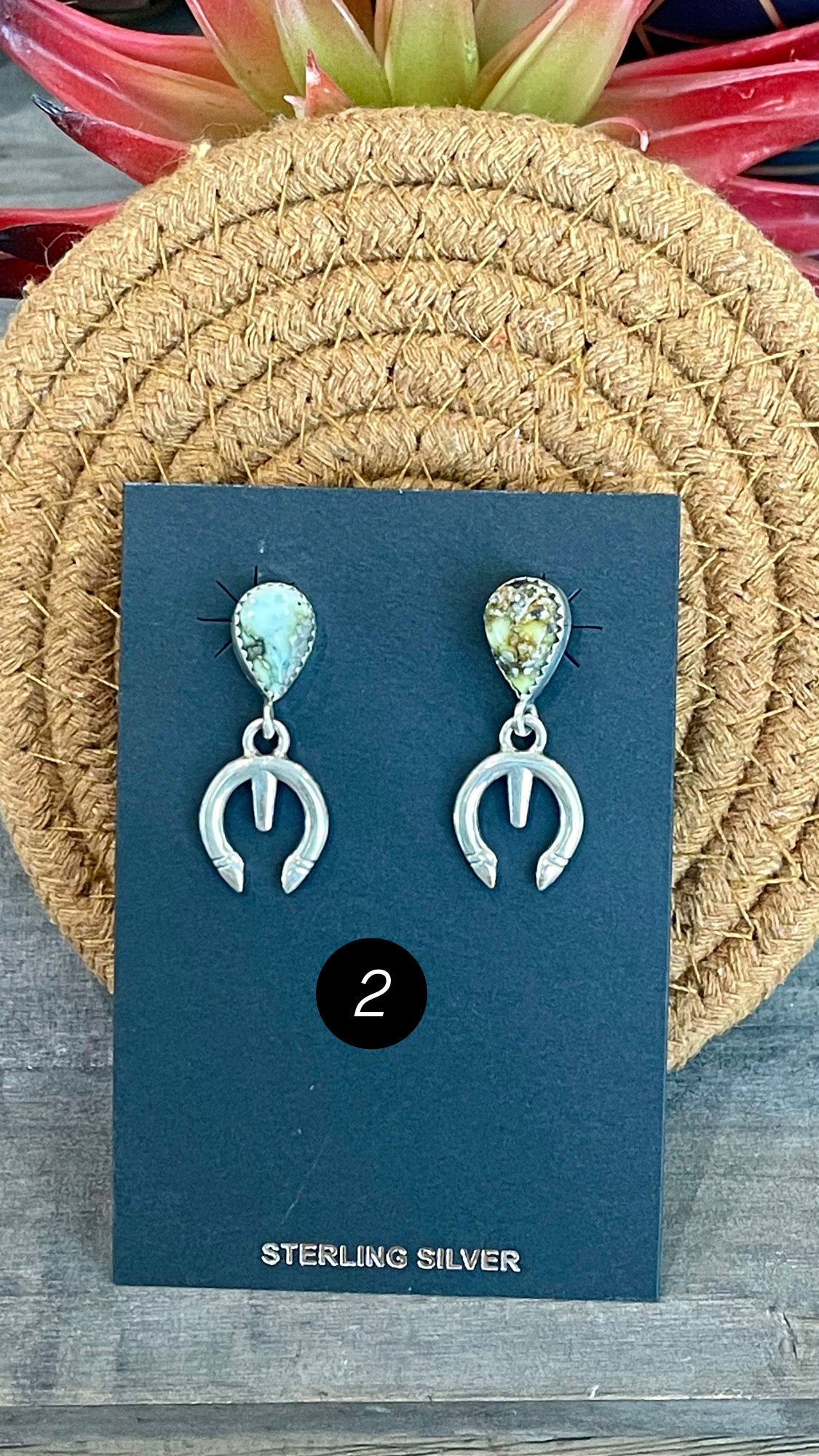 Southwest Handmade Palomino Variscite & Sterling Silver Post Dangle Naja Earrings