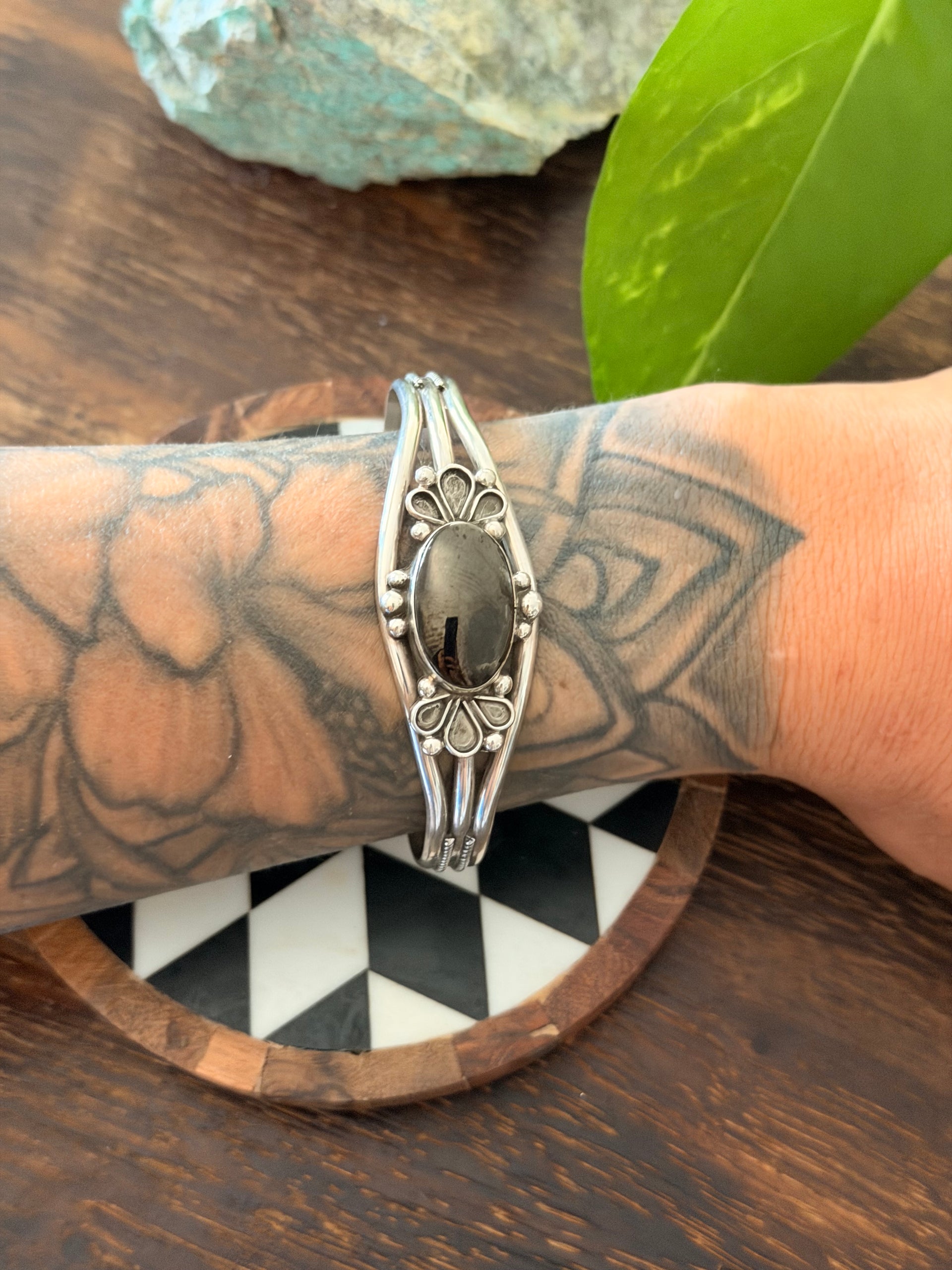 Navajo Made Obsidian & Sterling Silver Cuff Bracelet