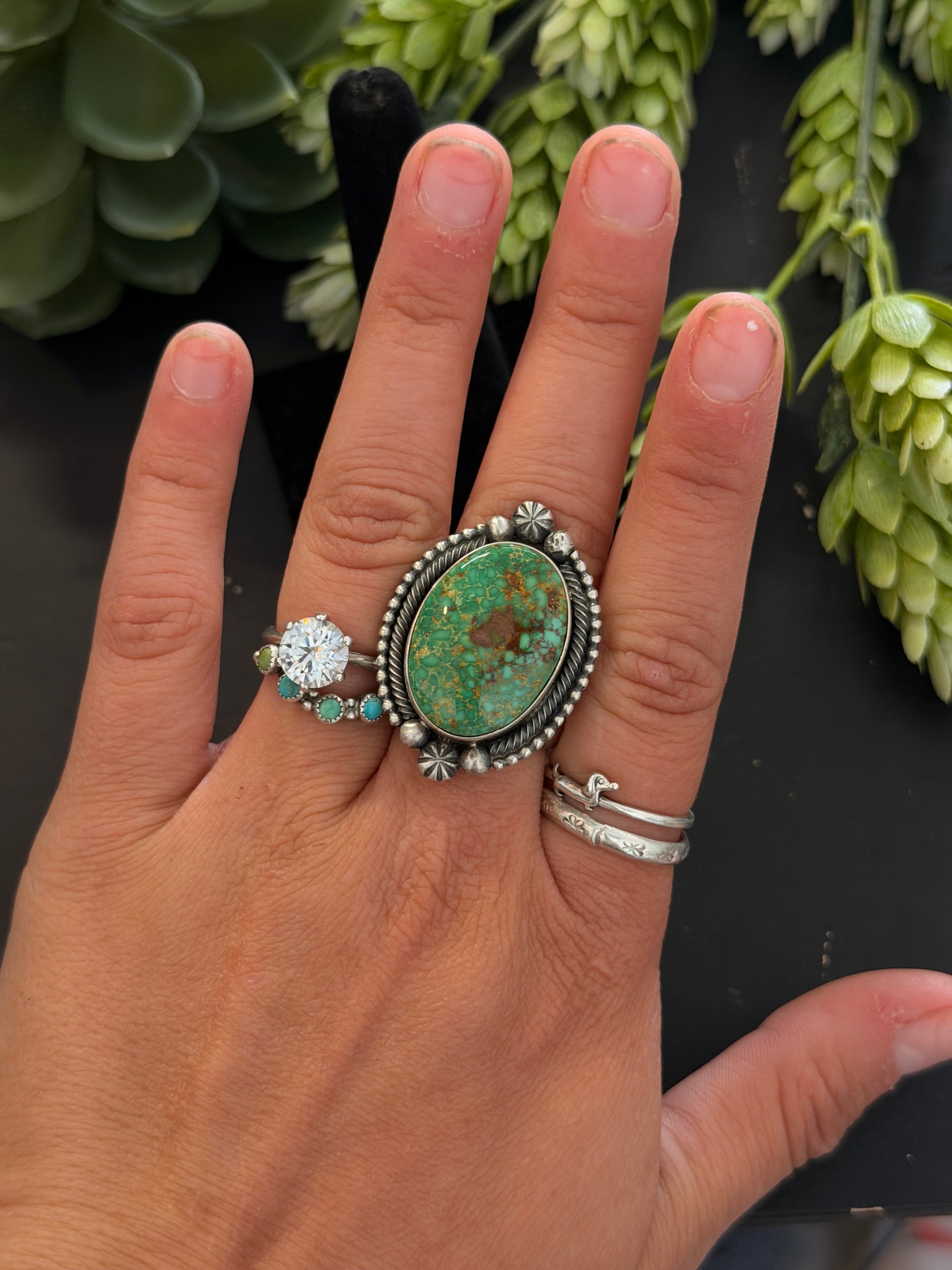 Navajo Made Royston Turquoise & Sterling Silver Adjustable Ring
