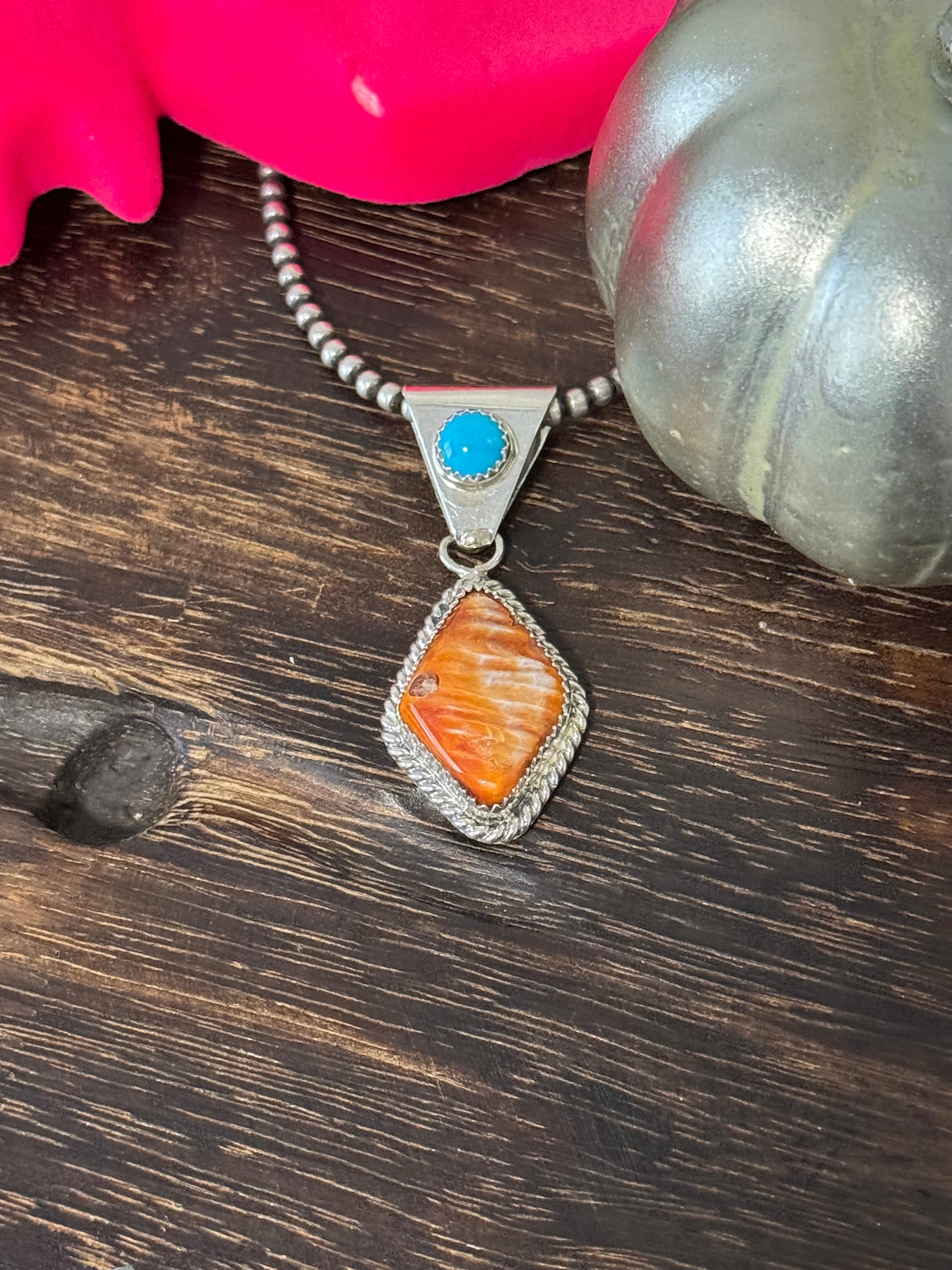 Navajo Made Multi Stone & Sterling Silver Pendant