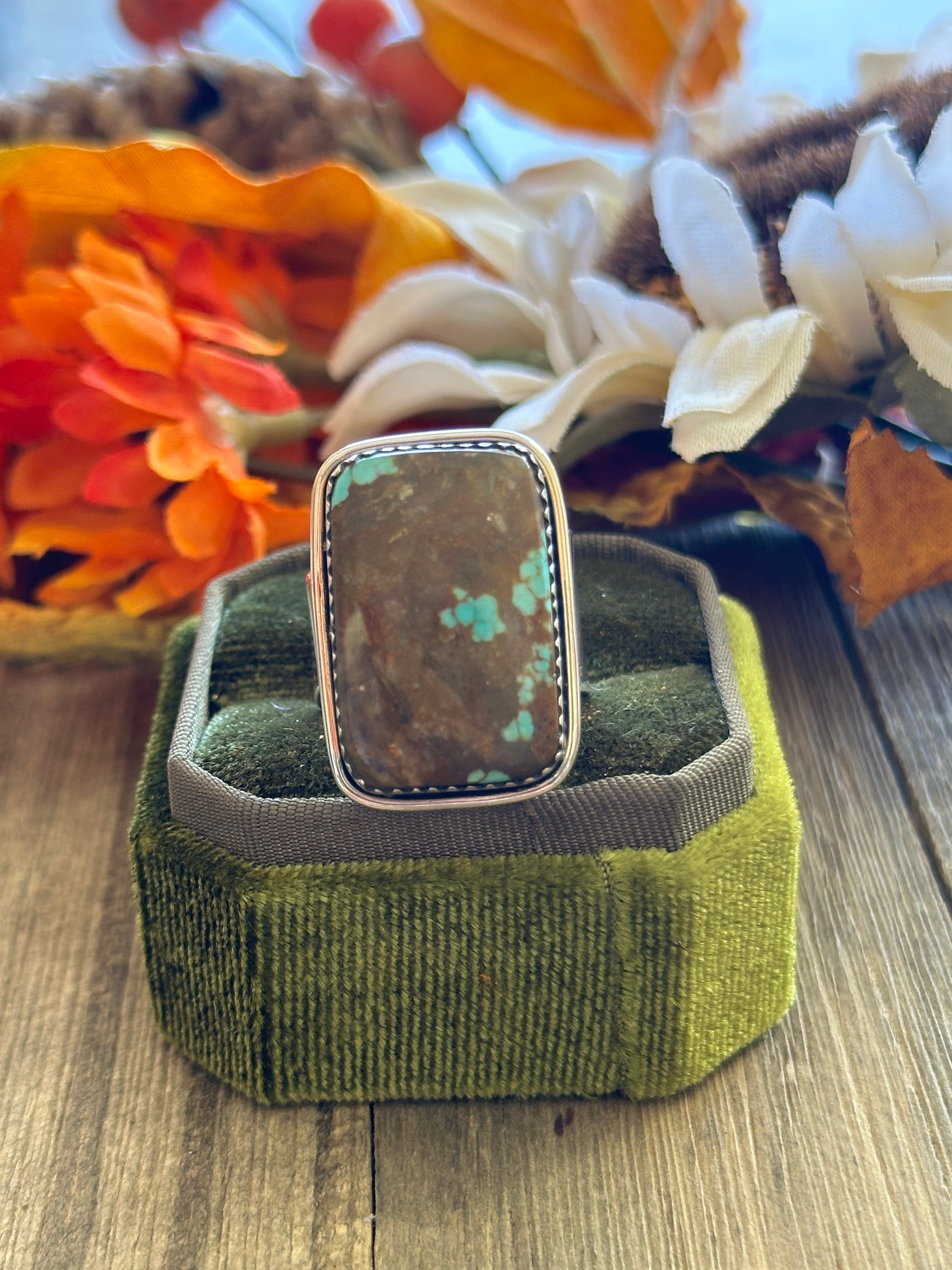 Southwest Handmade #8 Turquoise & Sterling Silver Adjustable Ring