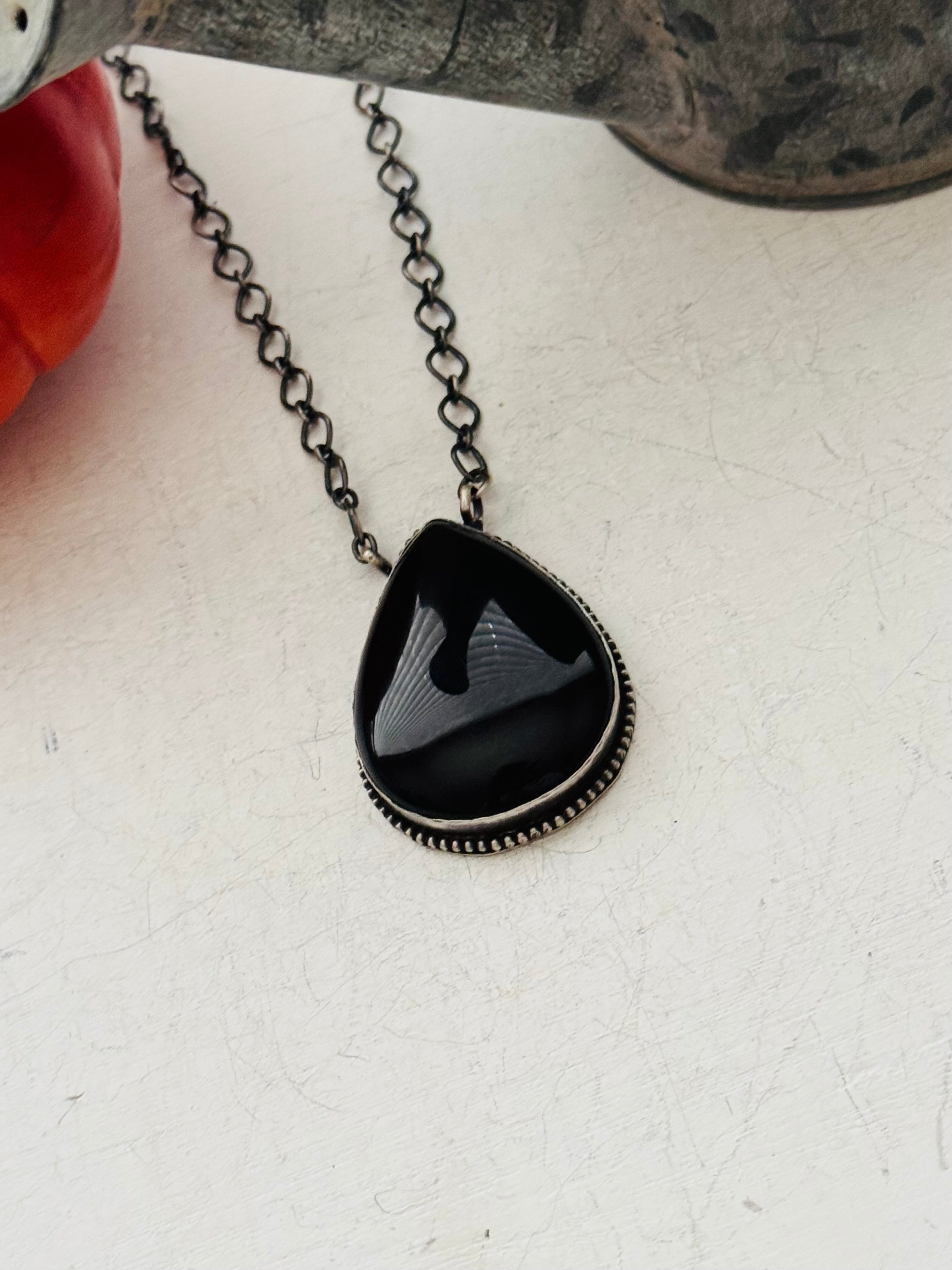 Navajo Made Onyx & Sterling Silver Necklace