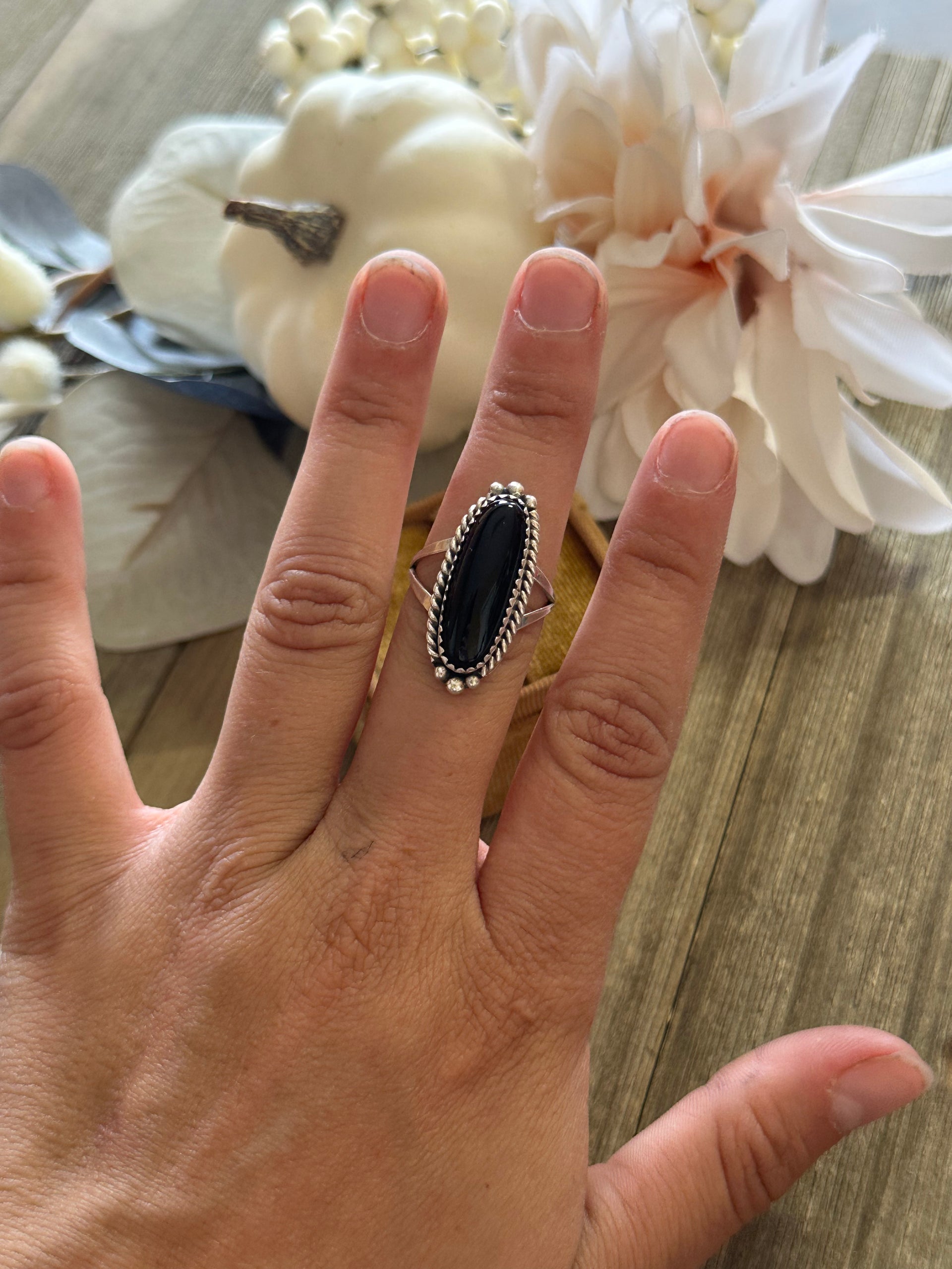 Navajo Made Onyx & Sterling Silver Ring