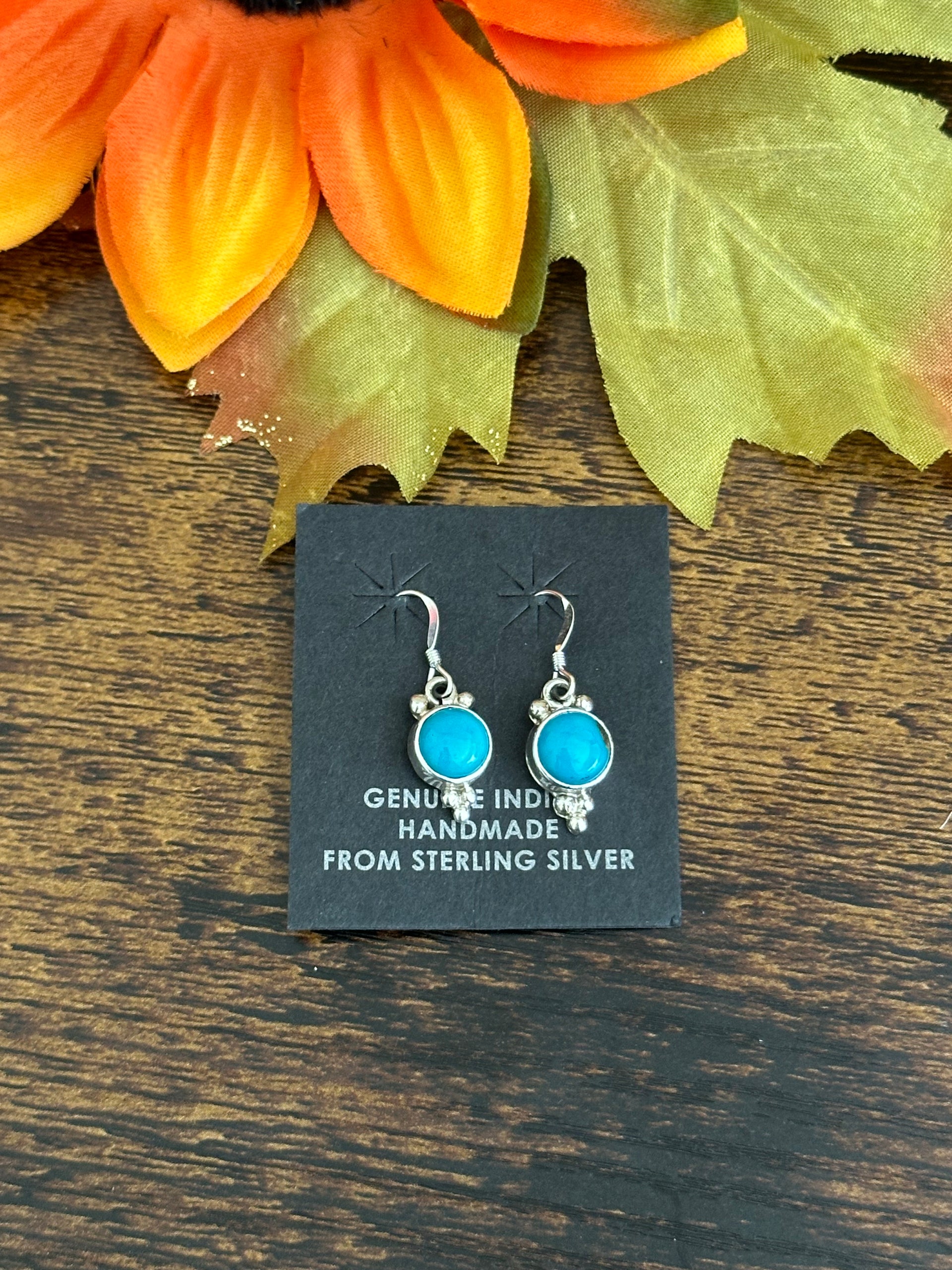 Navajo Made Turquoise & Sterling Silver Dangle Earrings