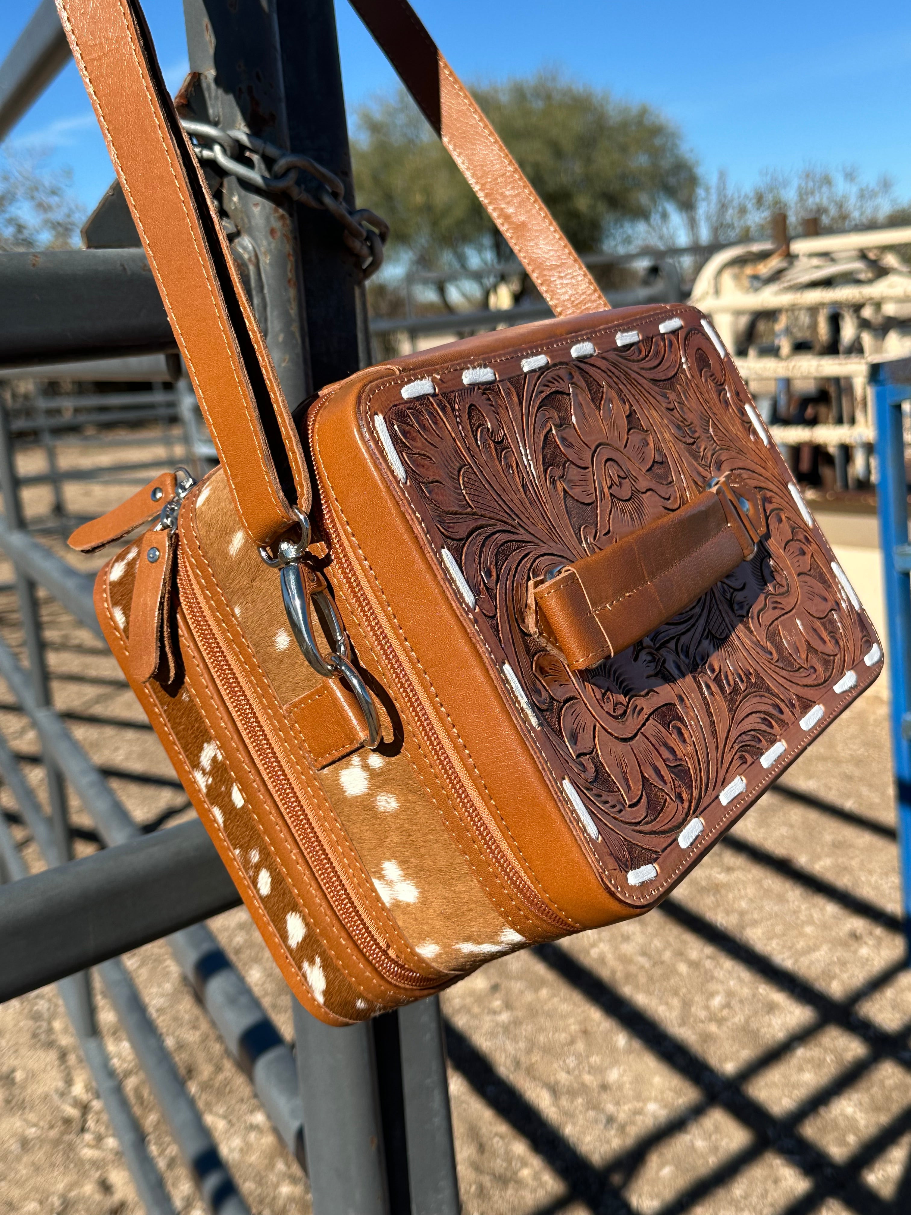 Double Layered Genuine Tooled Leather & Cowhide Jewelry Box