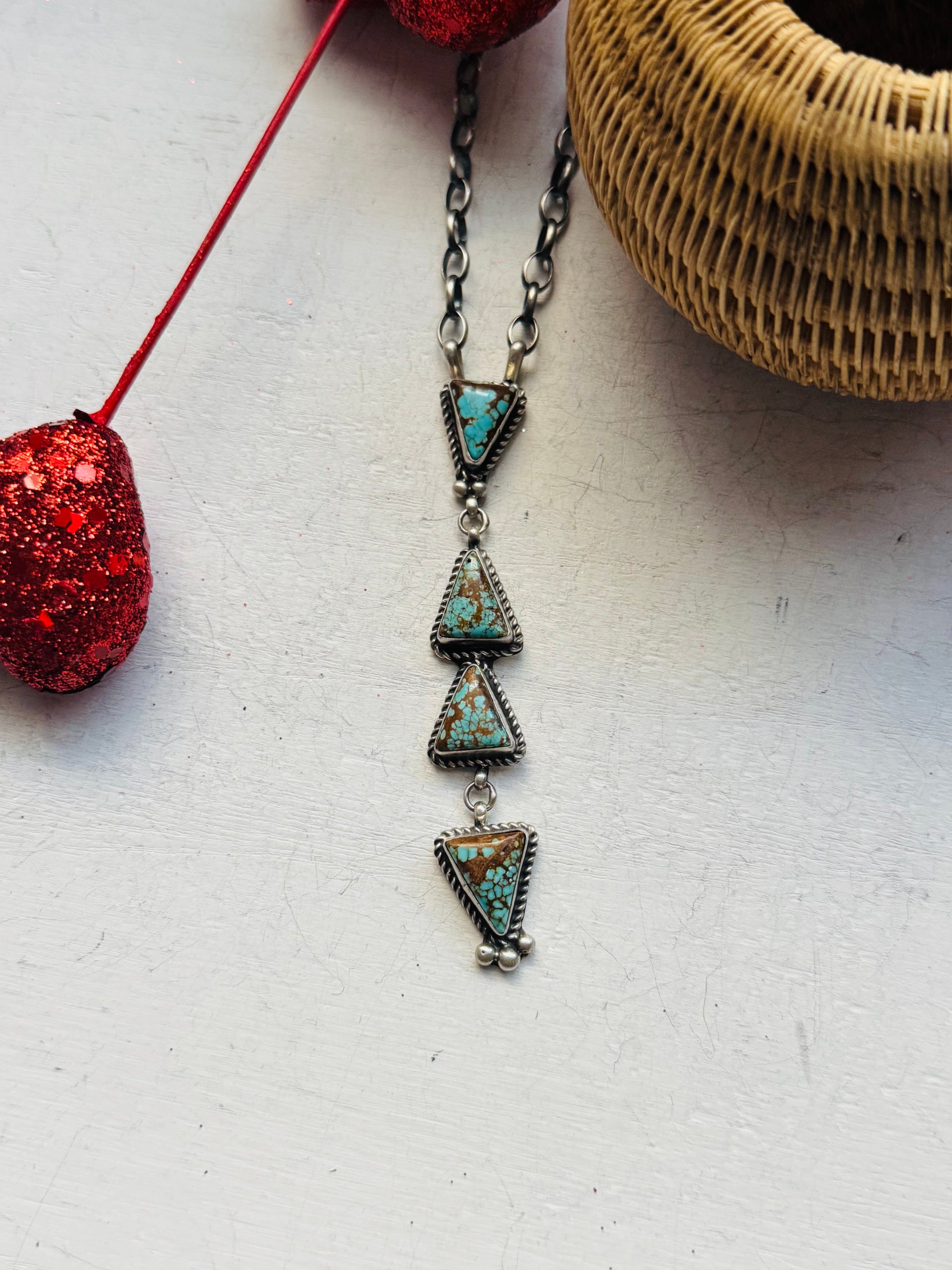 Judith Dixon #8 Turquoise & Sterling Silver Lariat Necklace