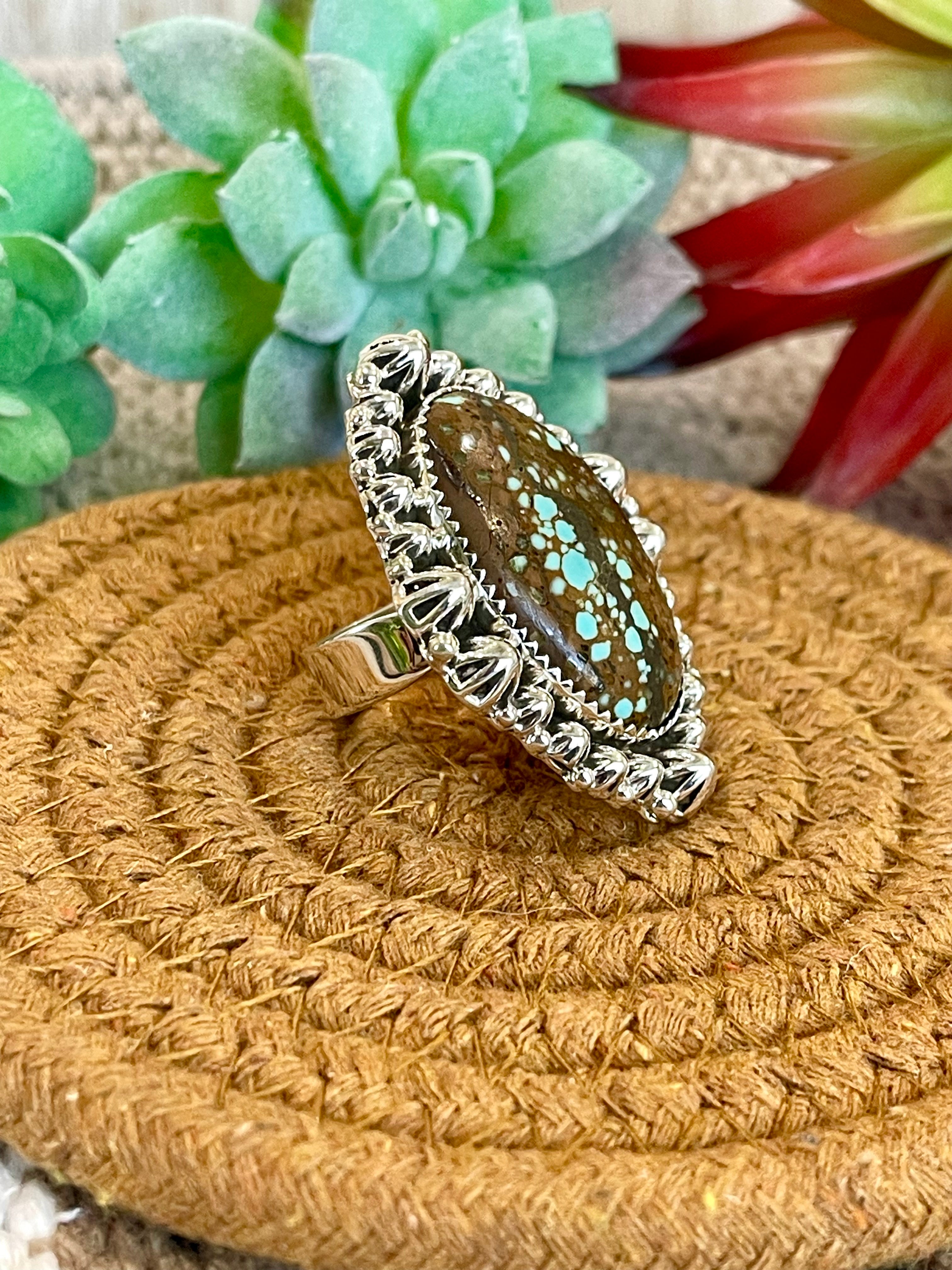 Southwest Handmade Number 8 Turquoise & Sterling Silver Adjustable Ring