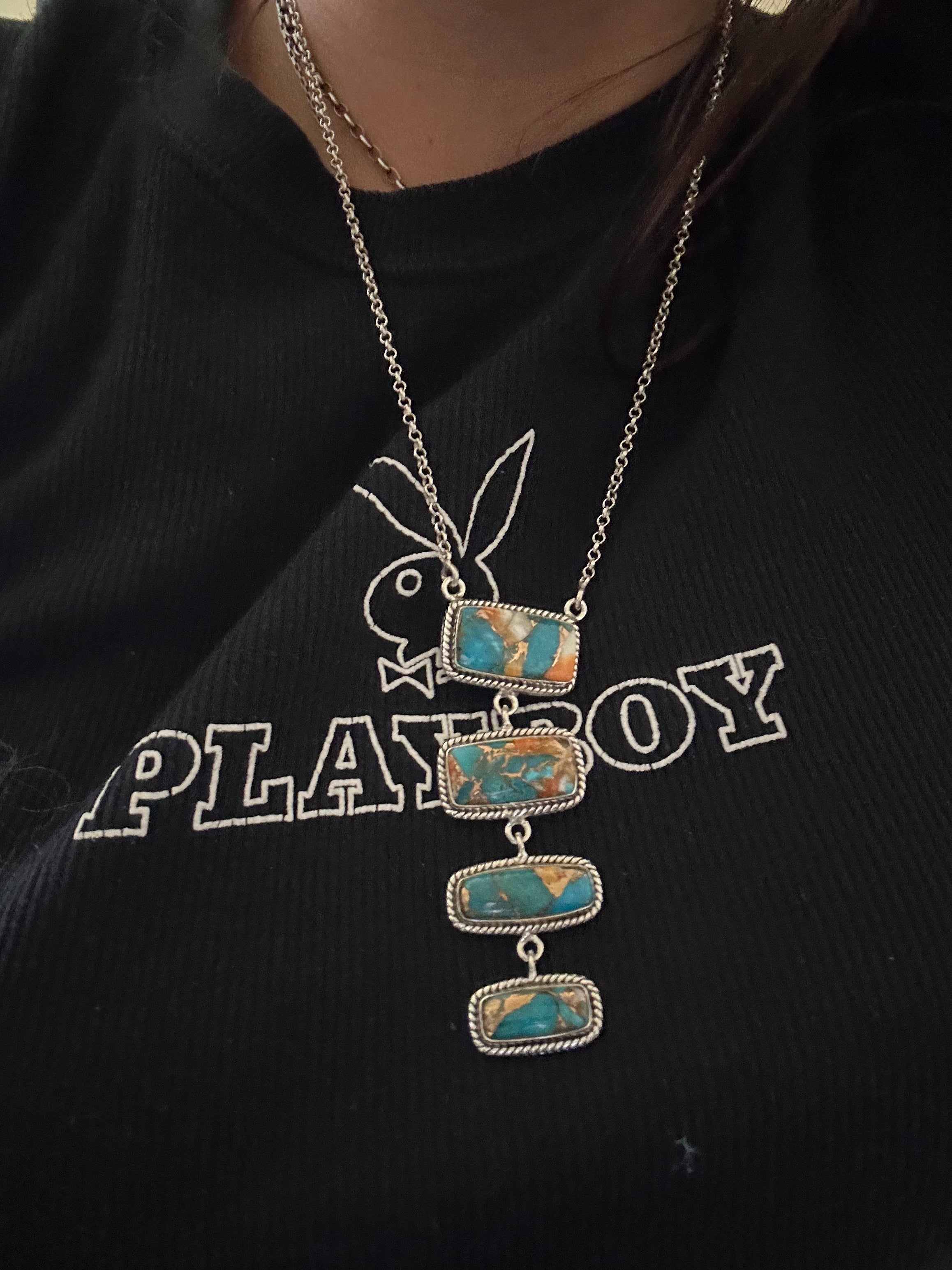 Southwest Made Mohave Turquoise & Sterling Silver Necklace