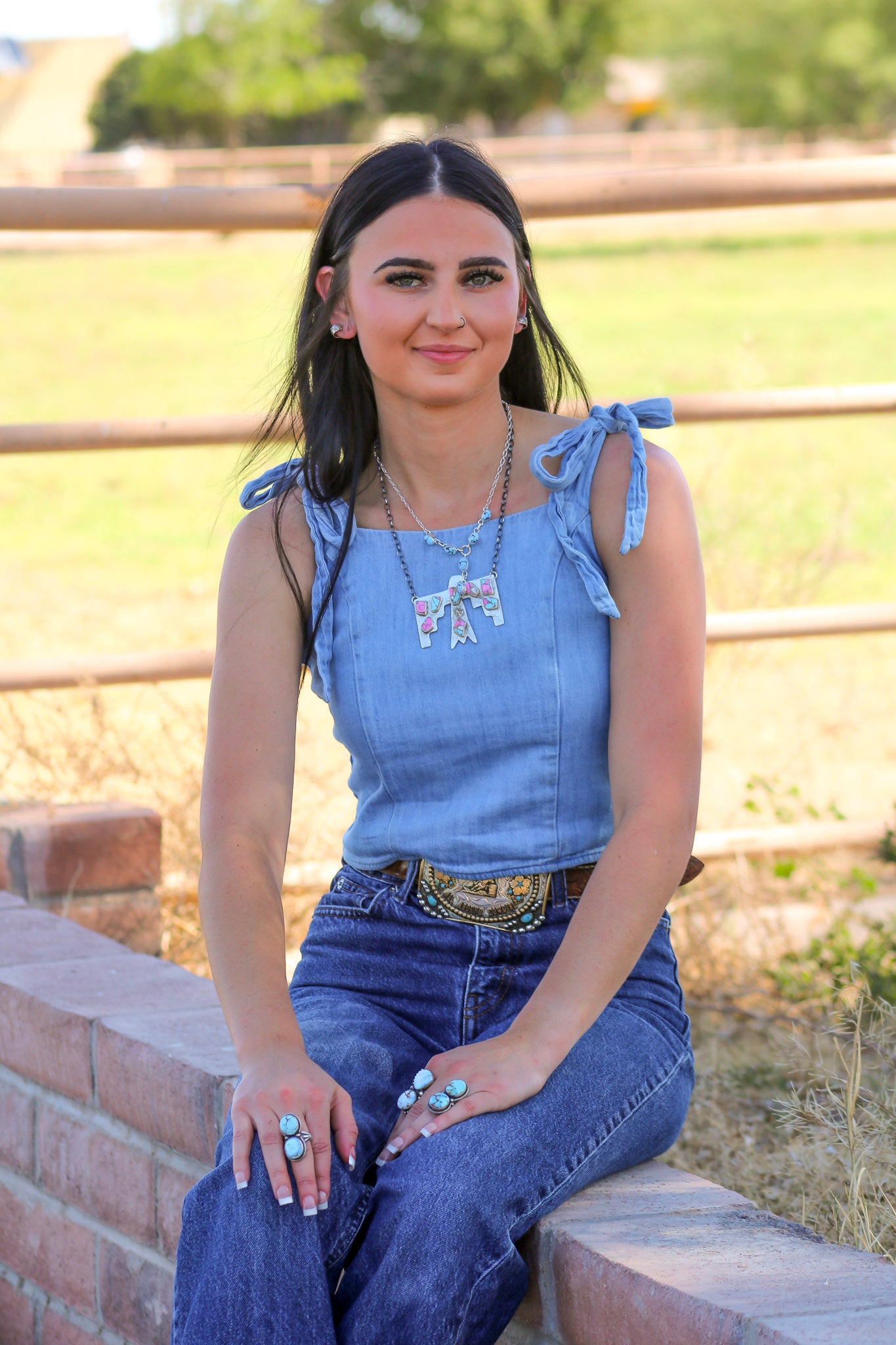 Jude Candelaria Cotton Candy Mohave Turquoise Composite & Sterling Silver Thunderbird Necklace