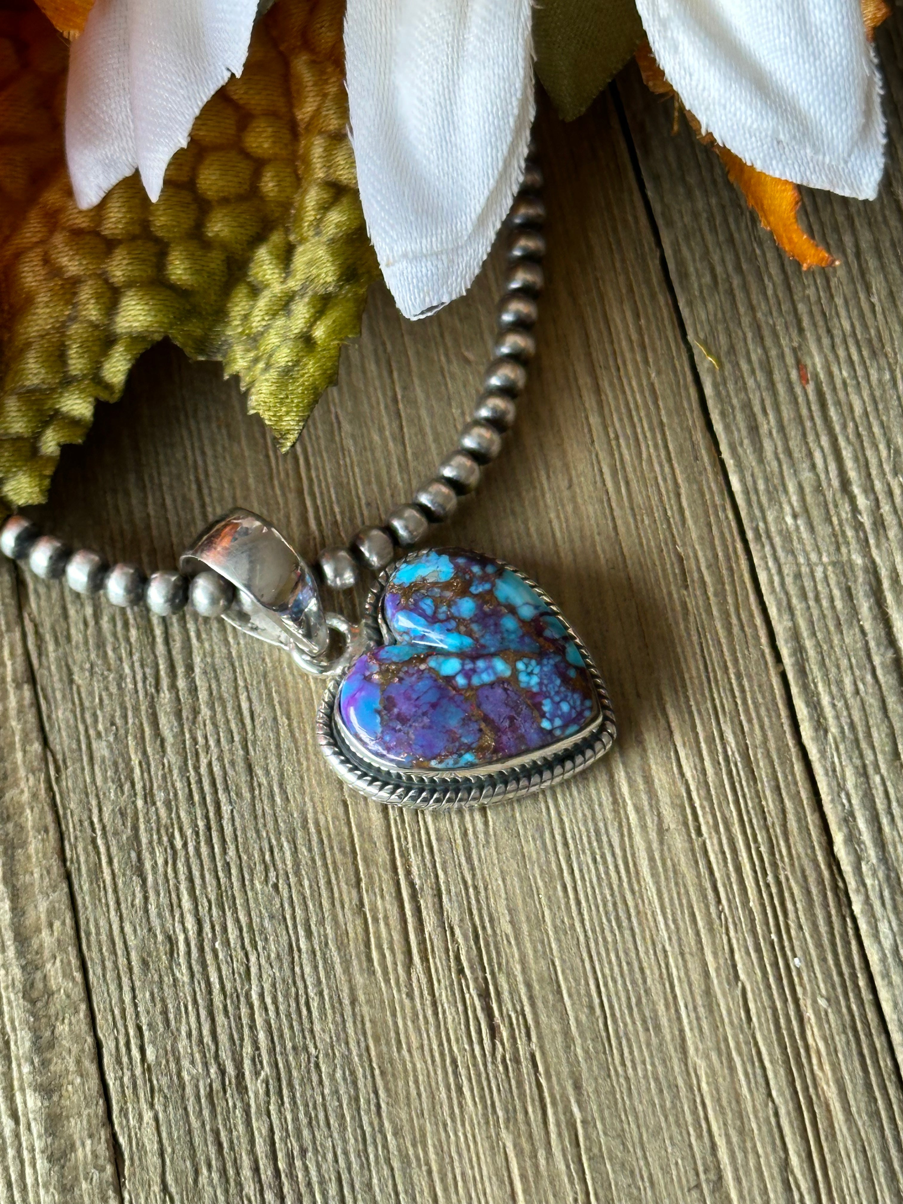 Southwest Handmade Purple Mohave Turquoise & Sterling Silver Heart Pendant