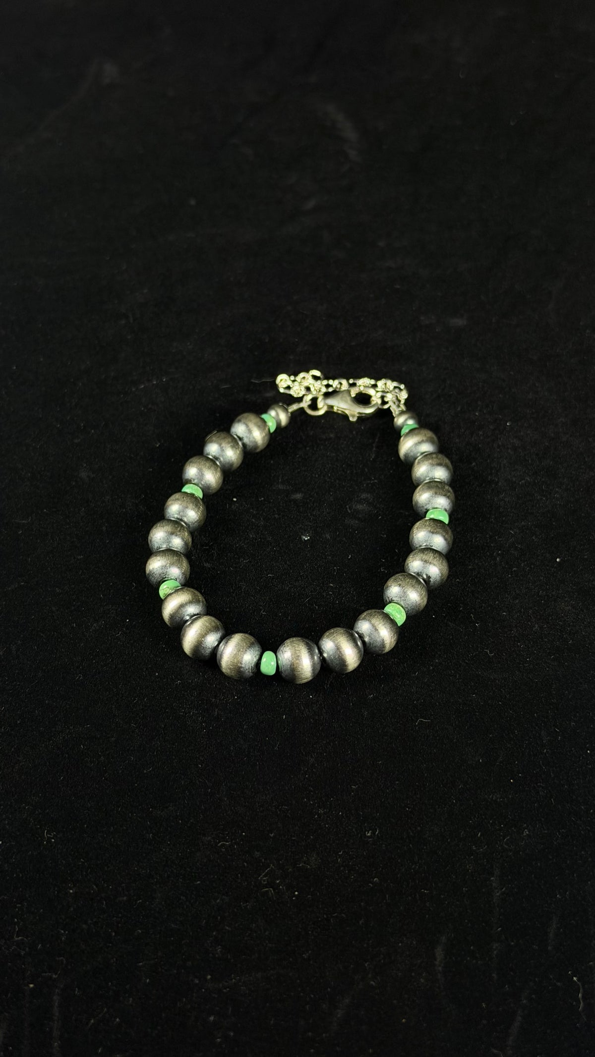 Navajo Strung Kingman Turquoise & Sterling Silver Beaded Pearl Bracelet