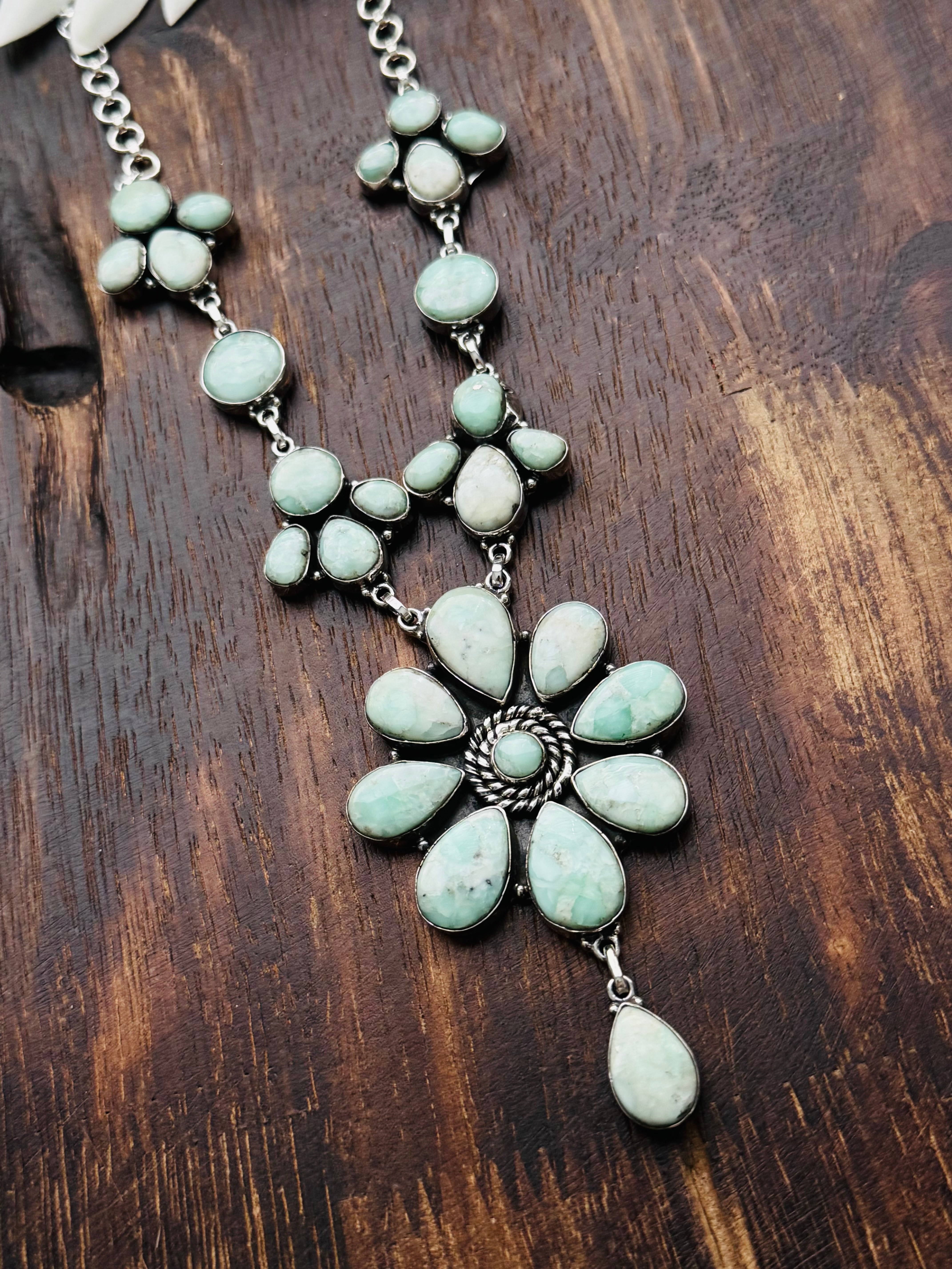 Southwest Made Paloma Variscite & Sterling Silver Cluster Necklace