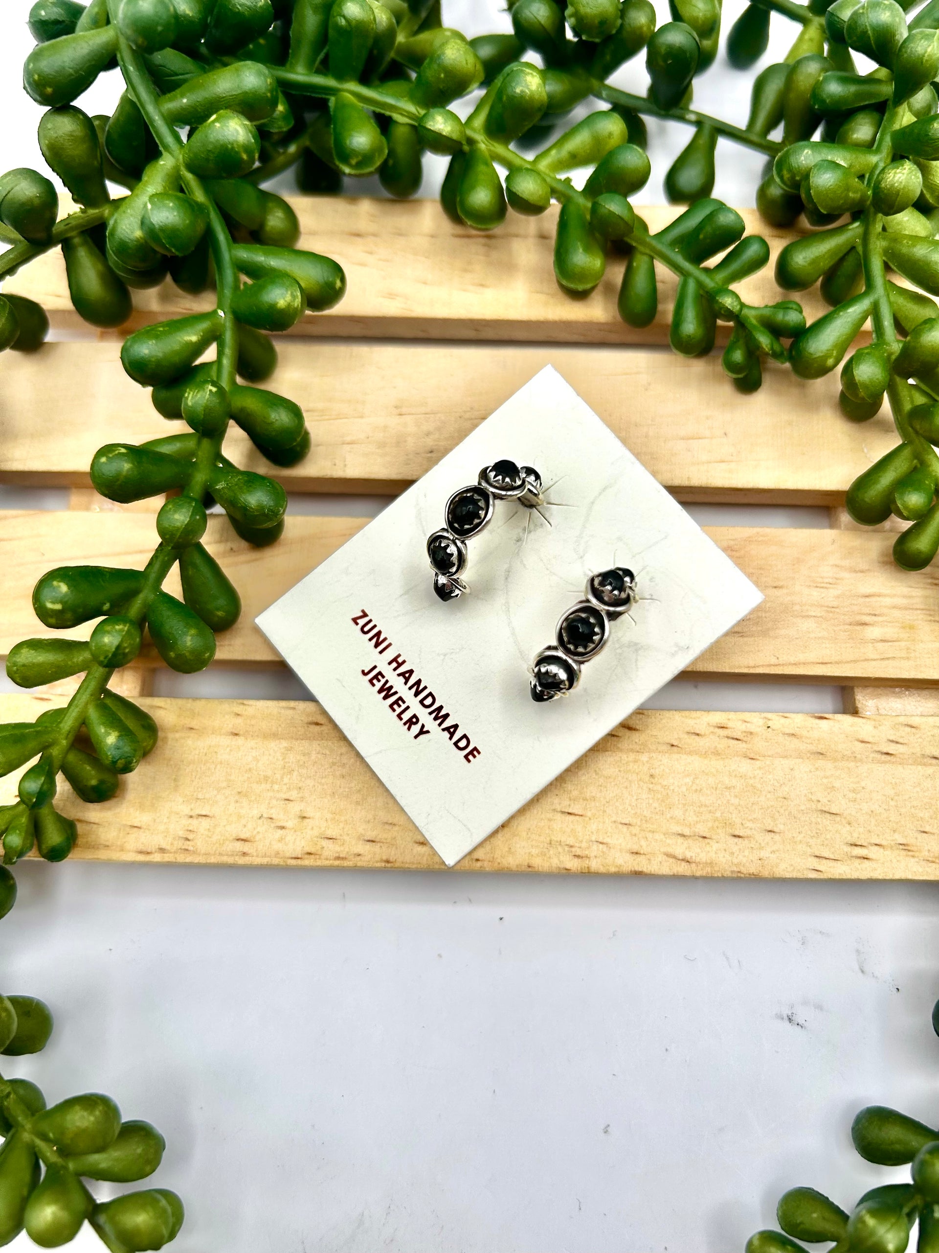 Zuni Made Onyx & Sterling Silver Post Earrings