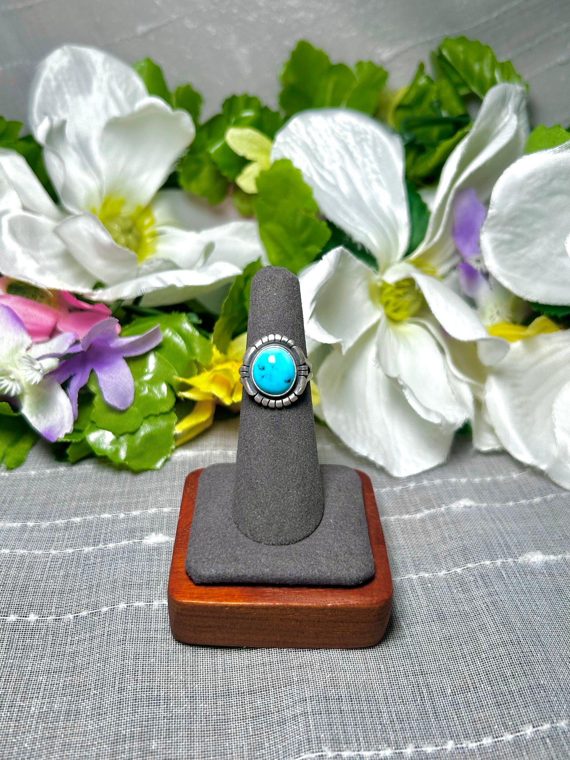 Dave Skeets Blue Ridge Turquoise & Sterling Silver Ring Size 5.75