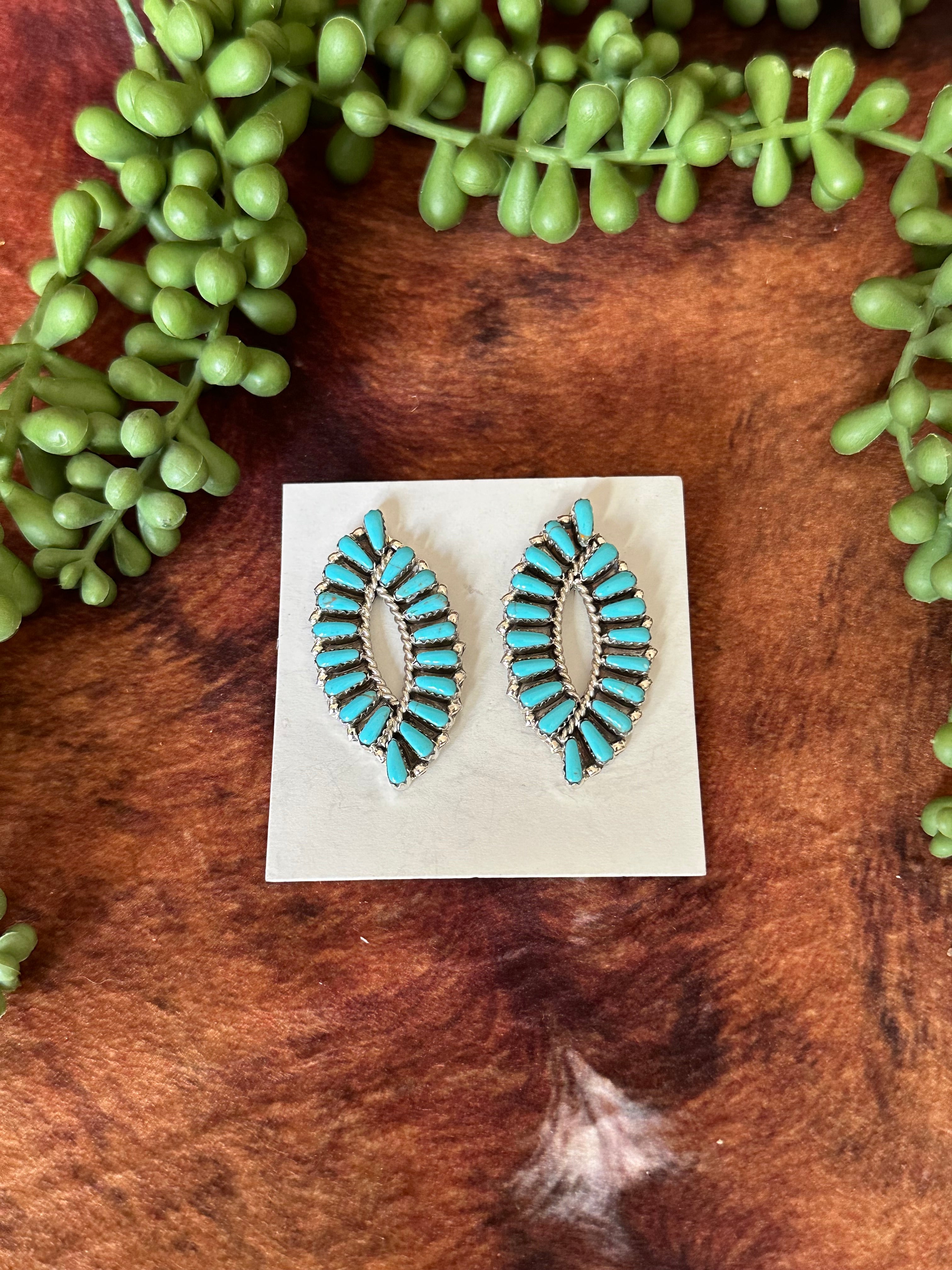 Tamara Benally Turquoise & Sterling Silver Post Dangle Earrings