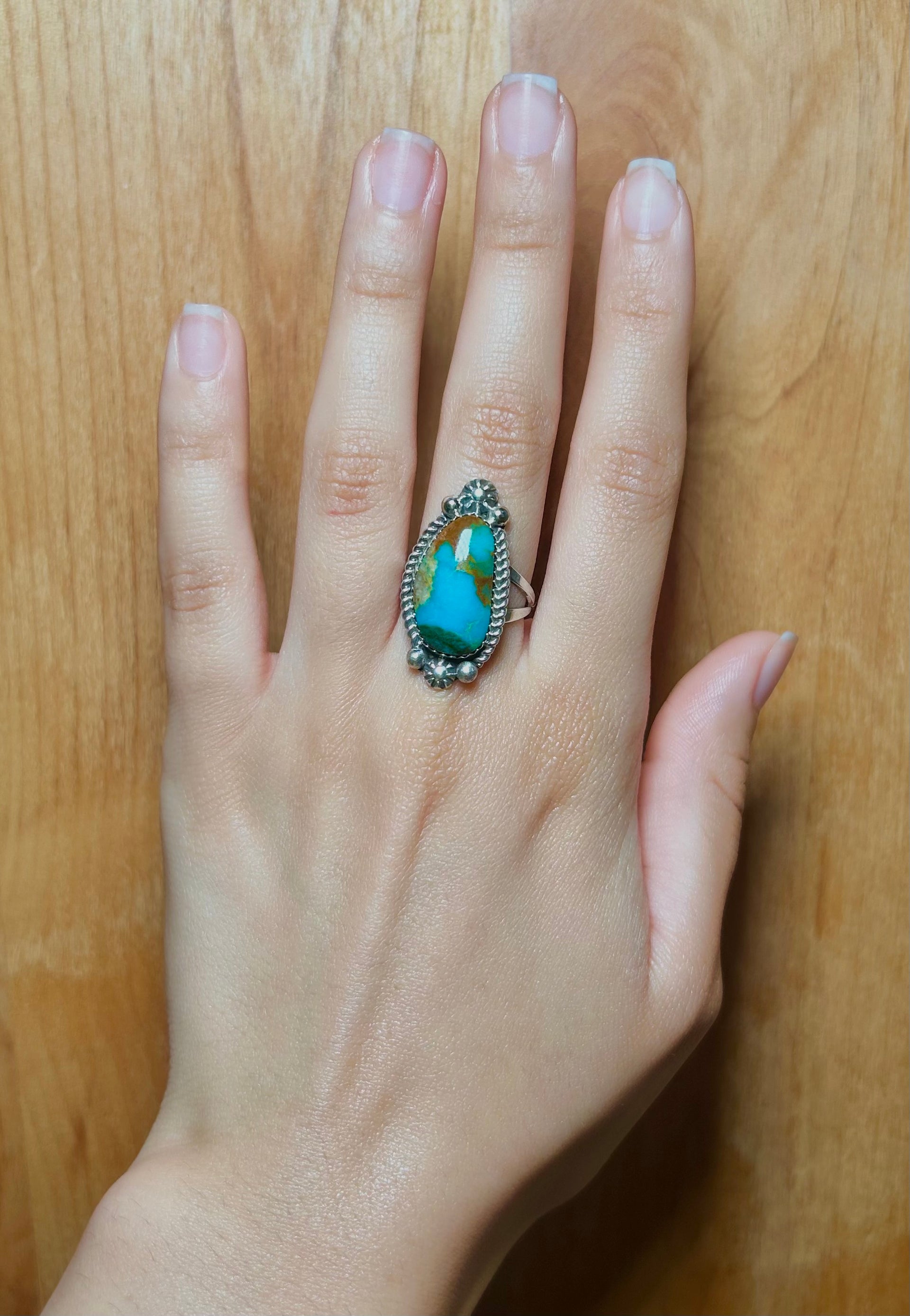 Navajo Made Kingman Turquoise & Sterling Silver Ring Size 7