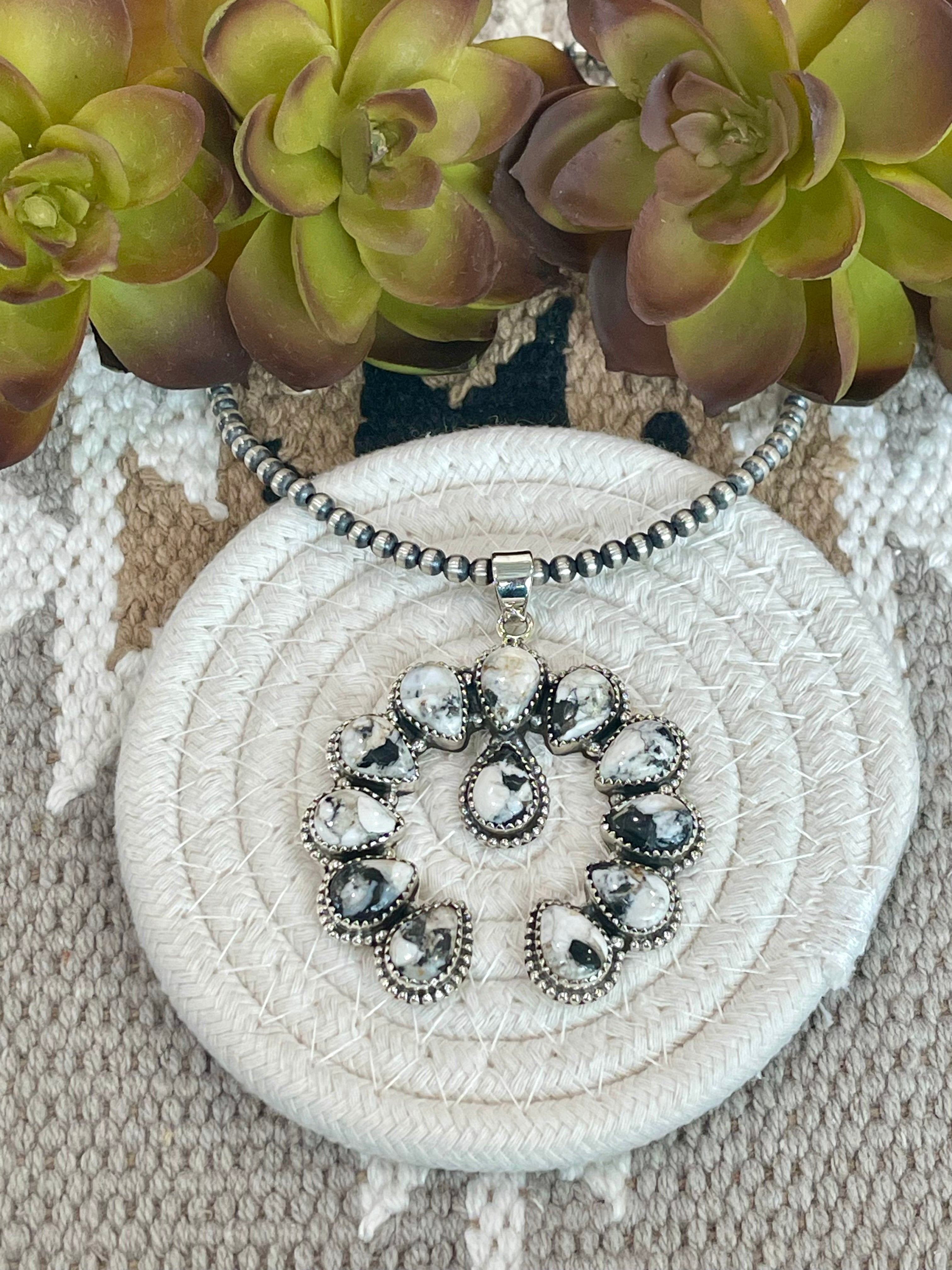 Southwest Handmade White Buffalo & Sterling Silver Naja Pendant