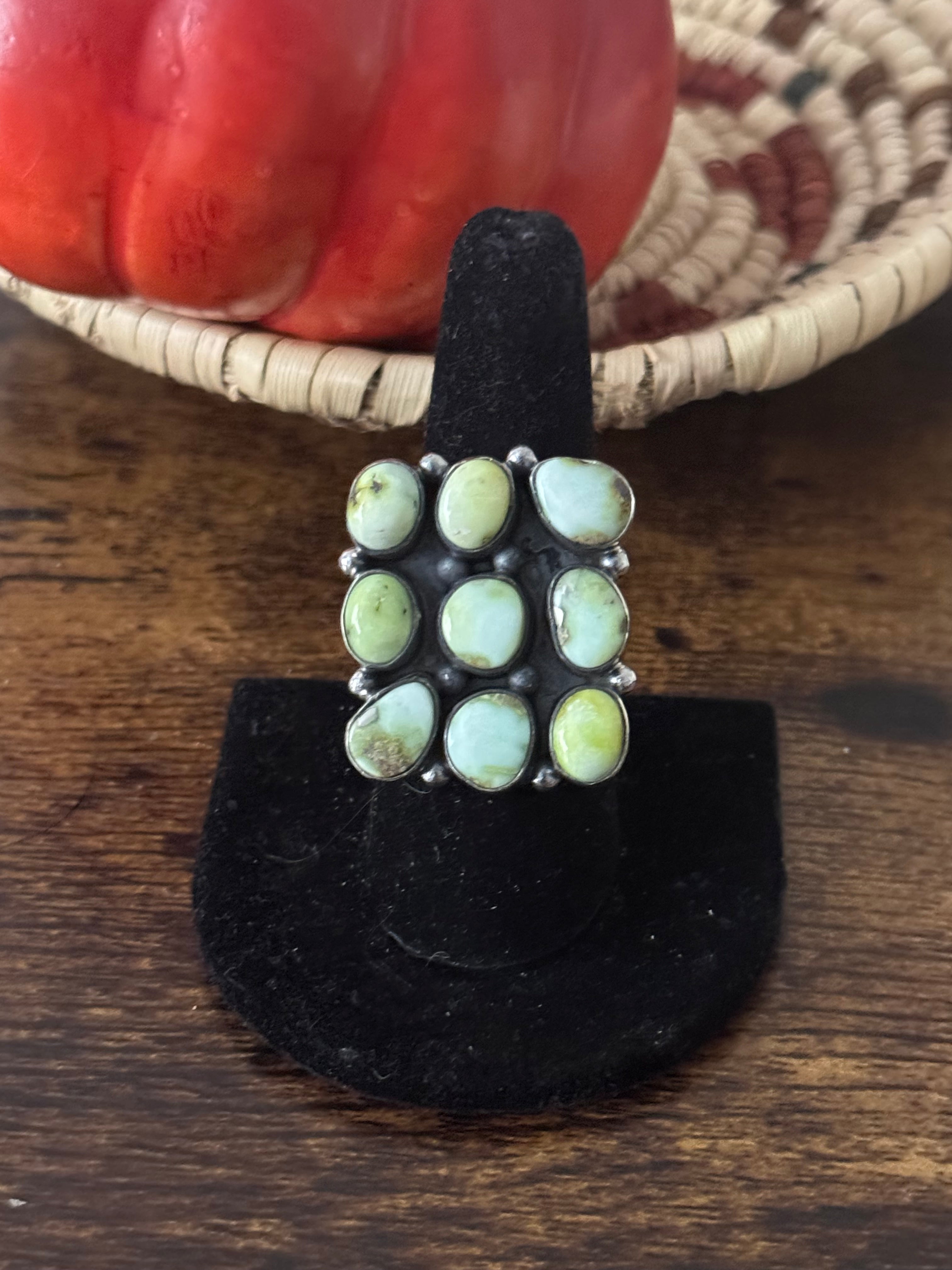 Southwest Handmade Palomino Variscite & Sterling Silver Adjustable Cluster Ring