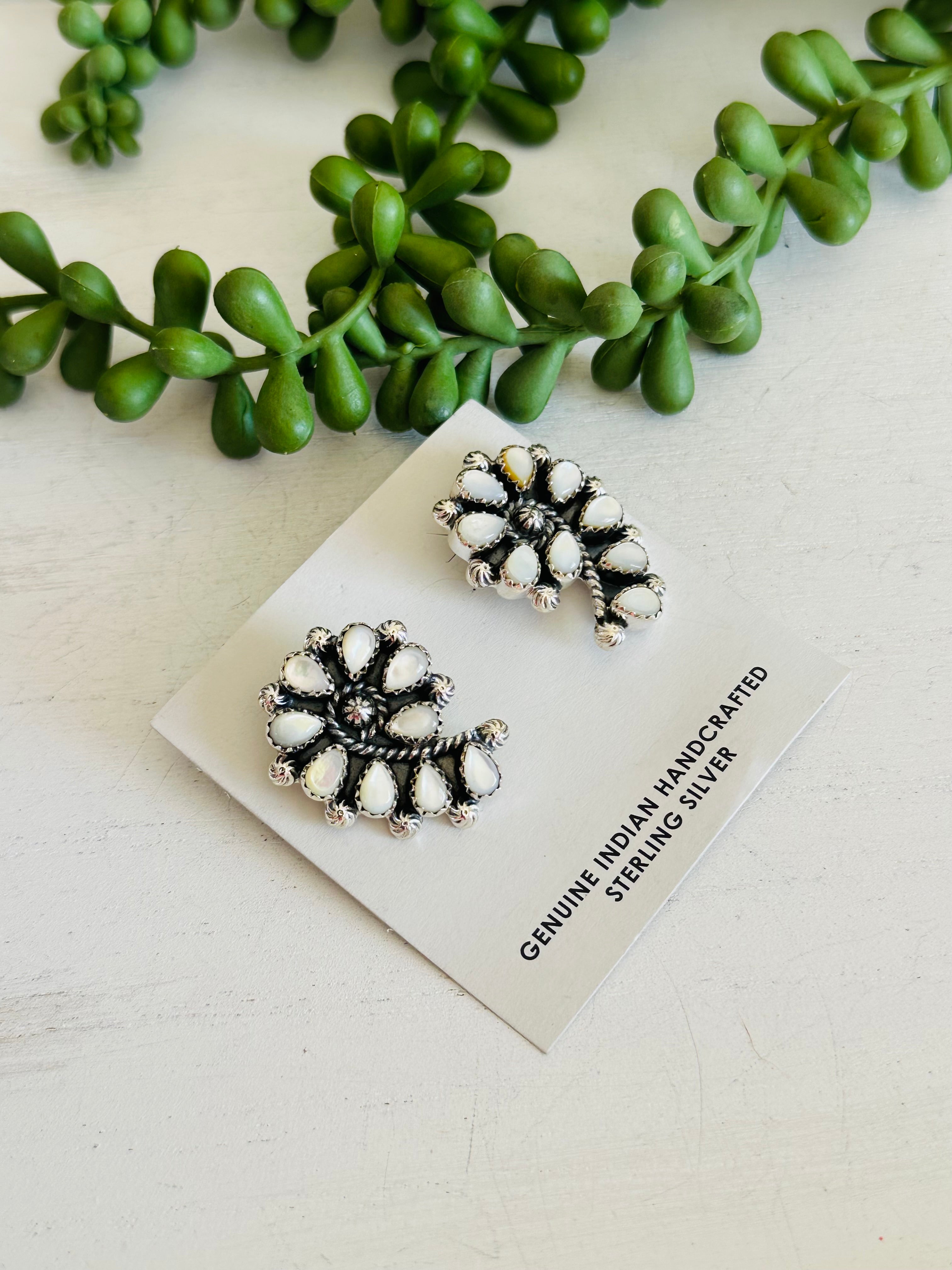Southwest Handmade Mother of Pearl & Sterling Silver Post Cluster Earrings