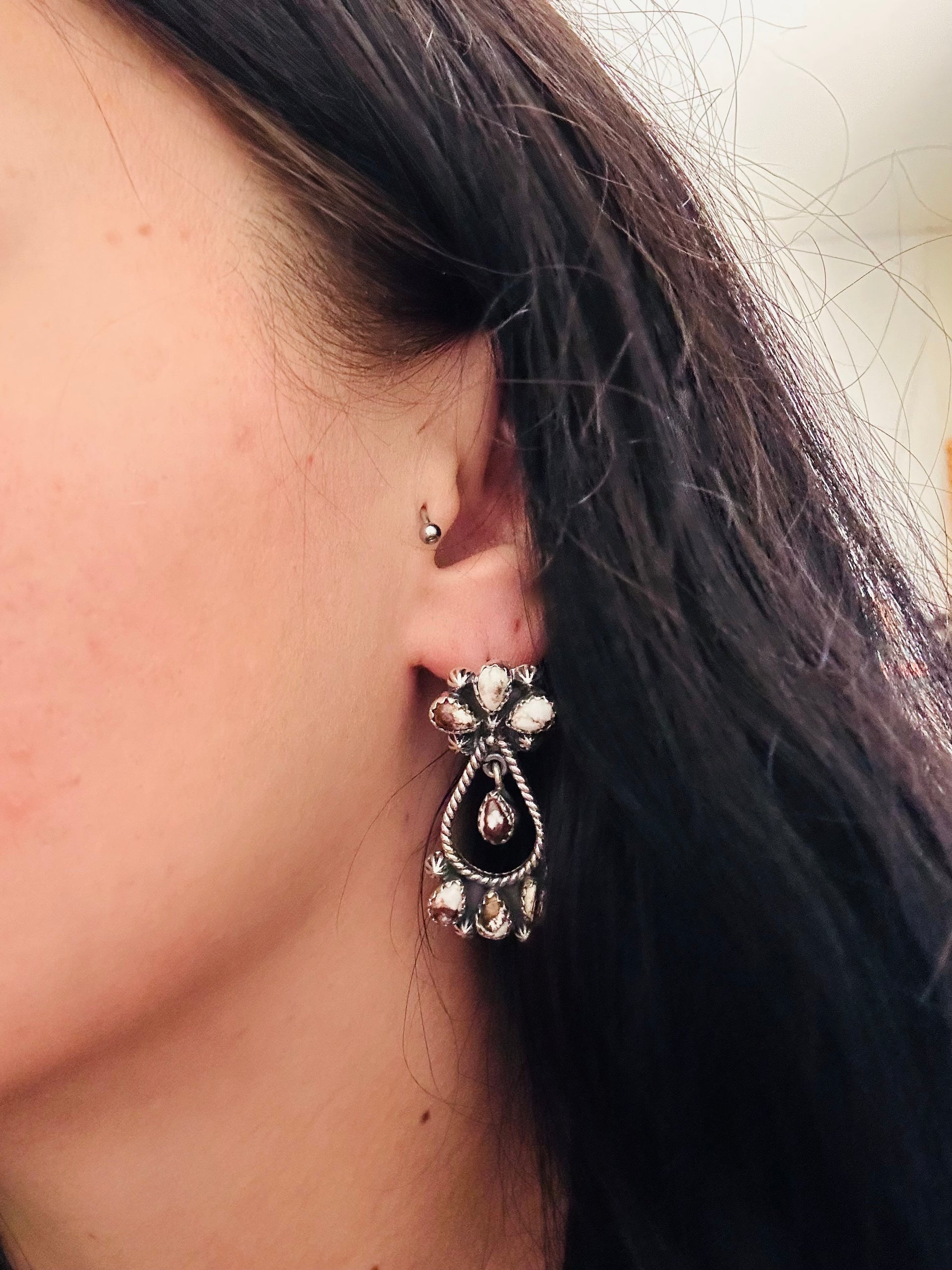 Southwest Handmade Wild Horse & Sterling Silver Post Dangle Earrings
