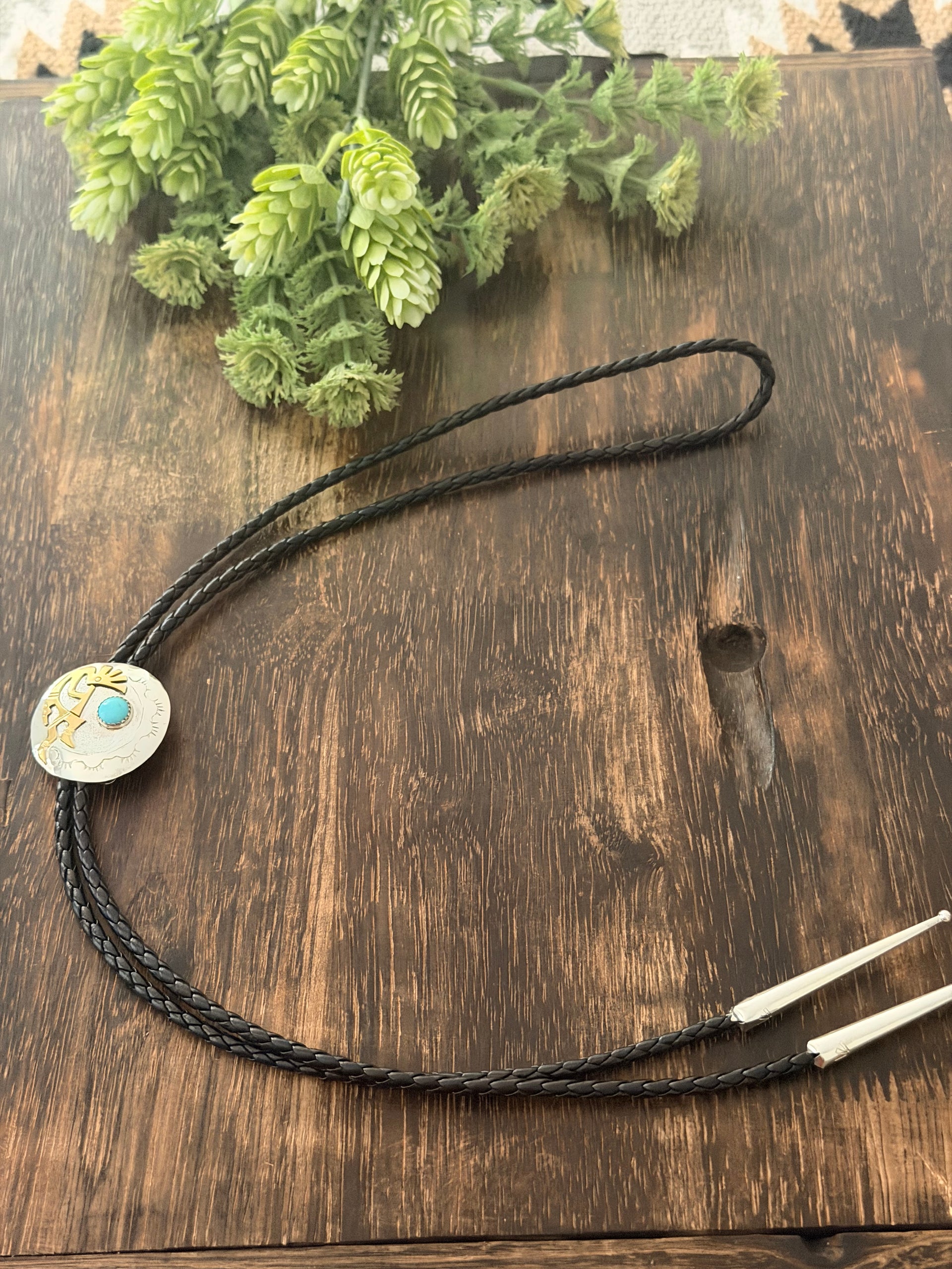 Navajo Made Kingman Turquoise & Sterling Silver Bolo Tie