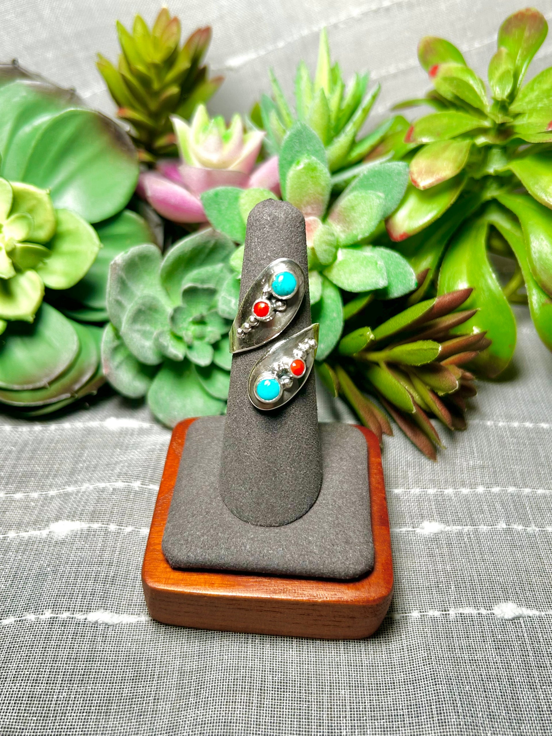 Navajo Made Multi Stone & Sterling Silver Adjustable Ring