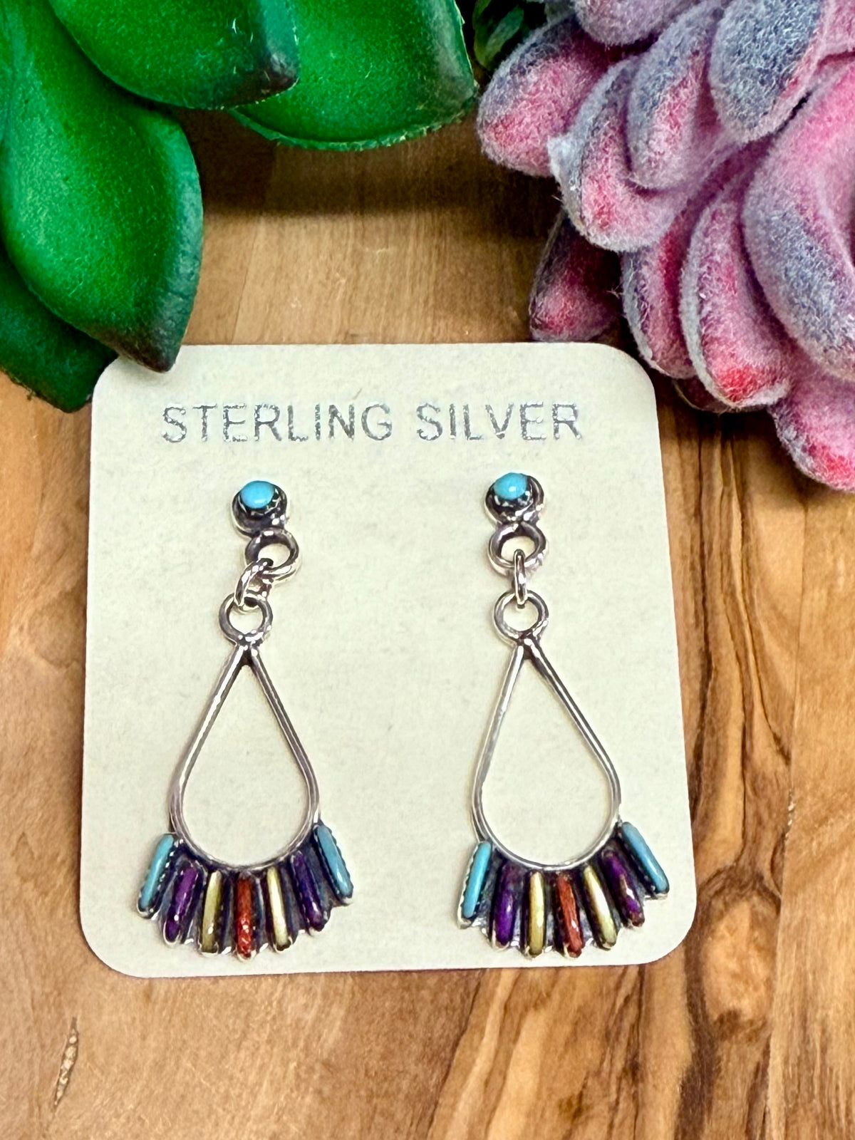 Southwest Handmade Multistone & Sterling Silver Earrings