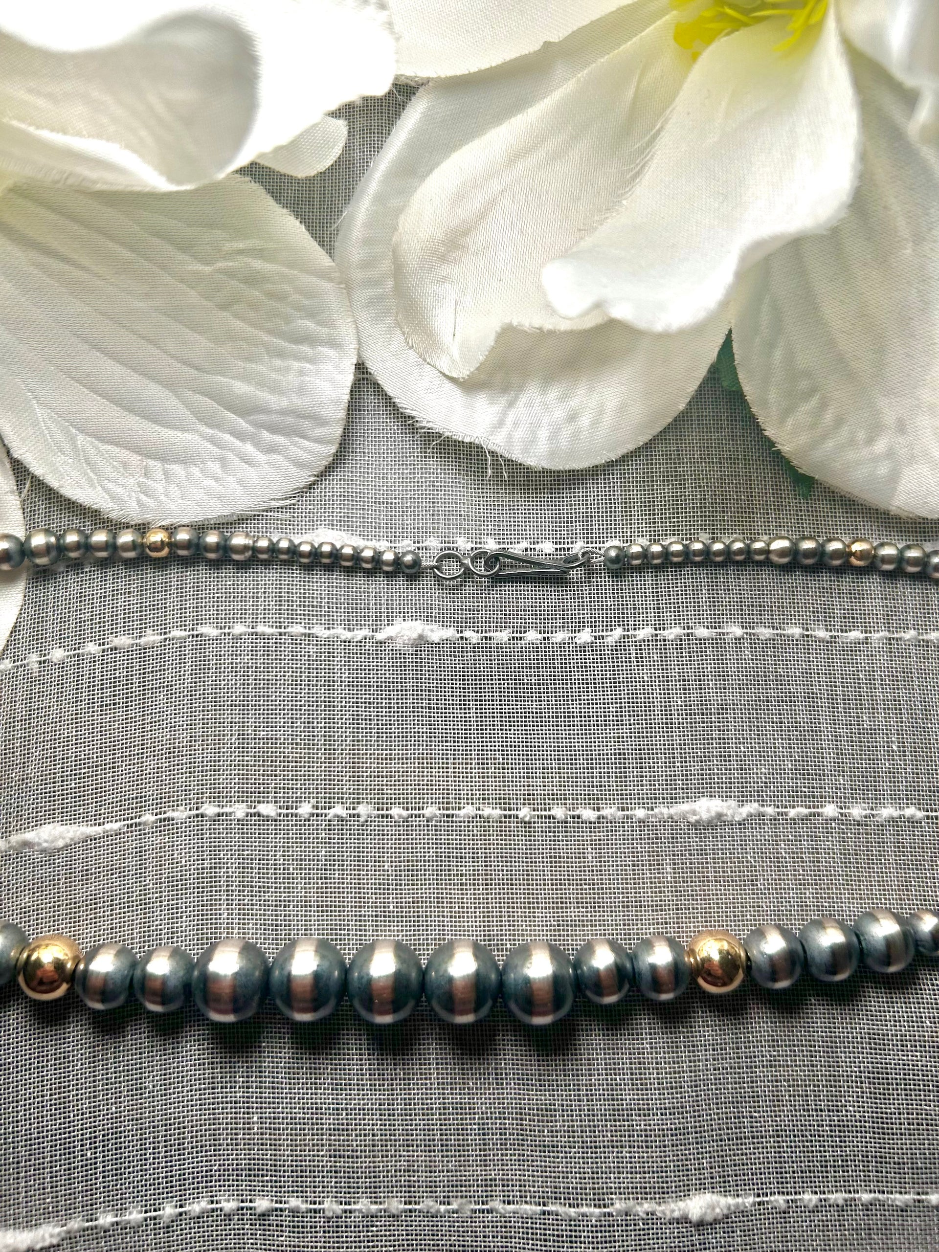 Navajo Made Strung 14K Gold Plate & Sterling Silver Necklace