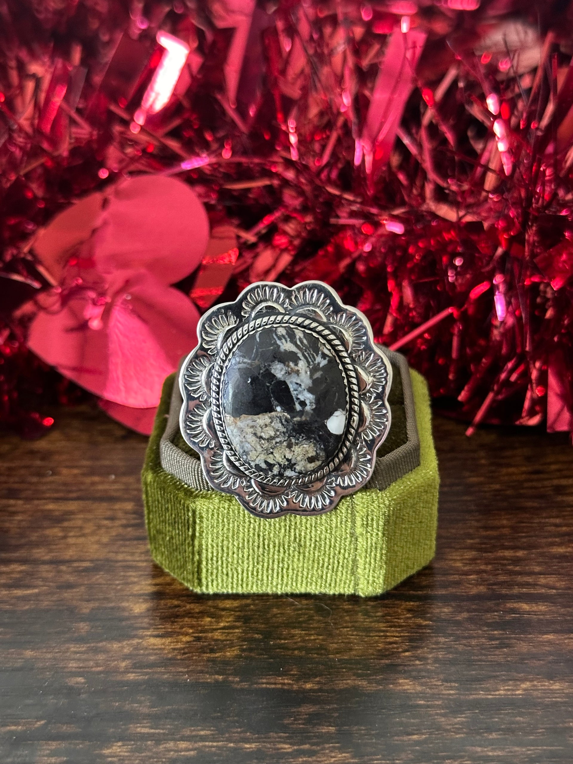 Southwest Handmade White Buffalo & Sterling Silver Adjustable Ring