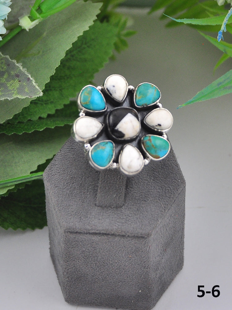 Southwest Made Multi Stone & Sterling Sliver Cluster Adjustable Ring