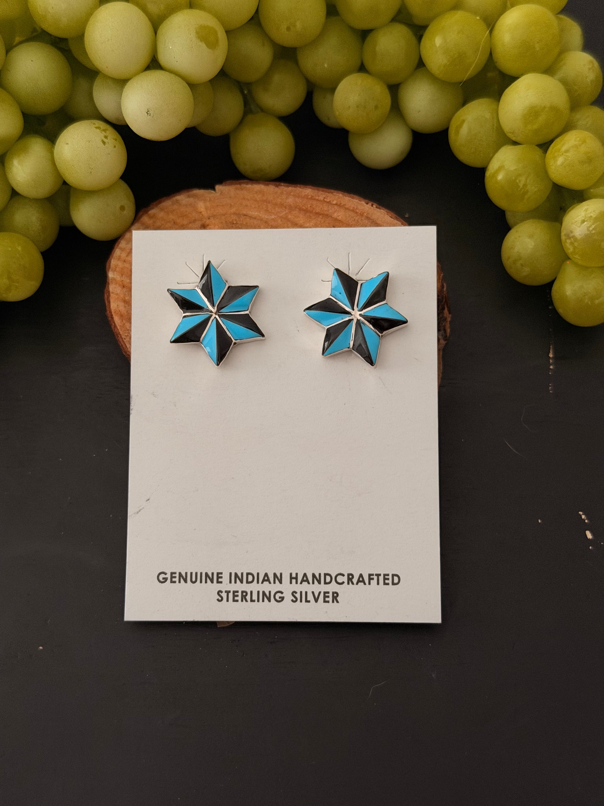 Zuni Made Multi Stone & Sterling Silver Post Star Inlay Earrings