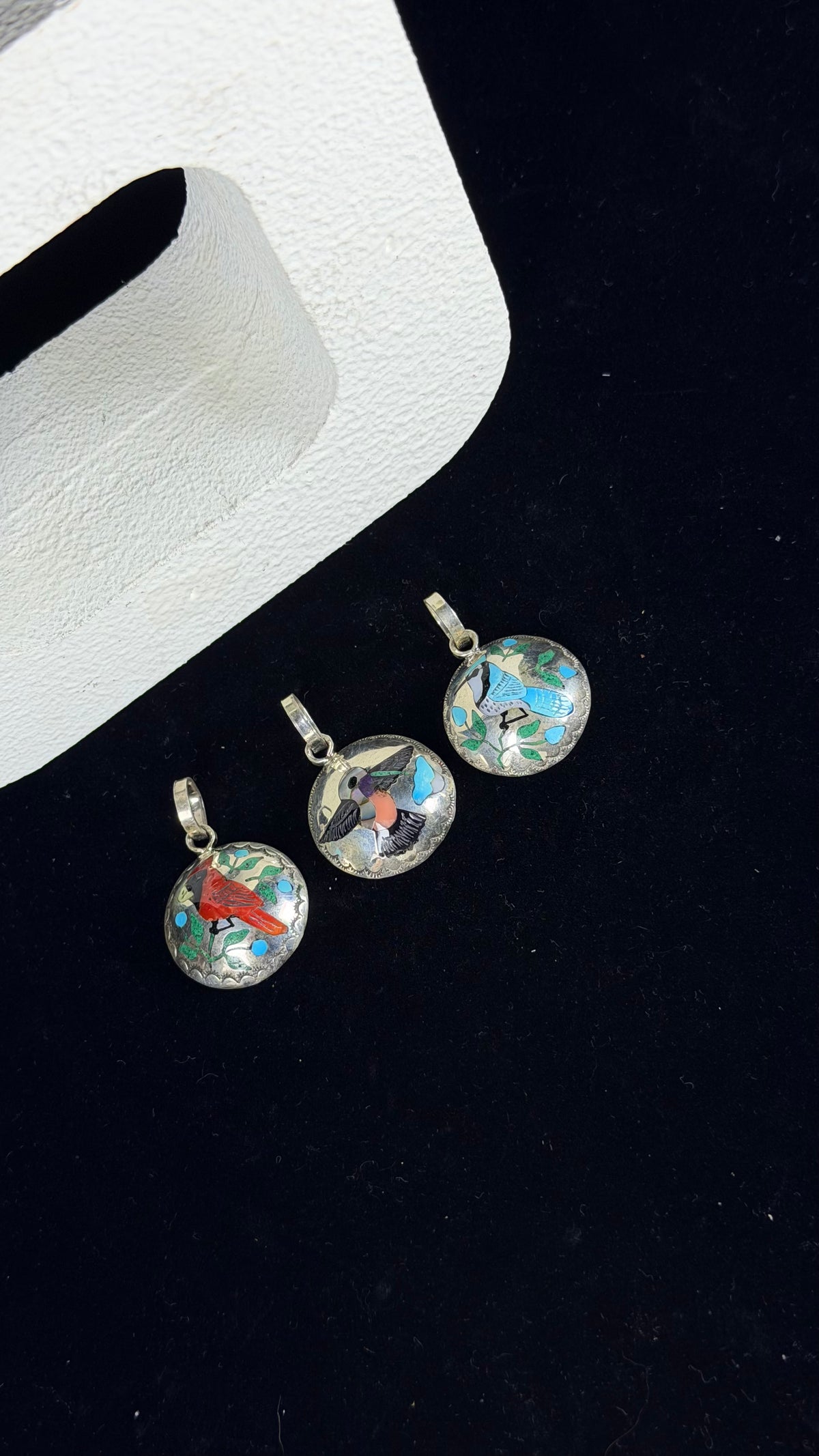 Zuni Made Multi Stone & Sterling Silver Inlay Pendant
