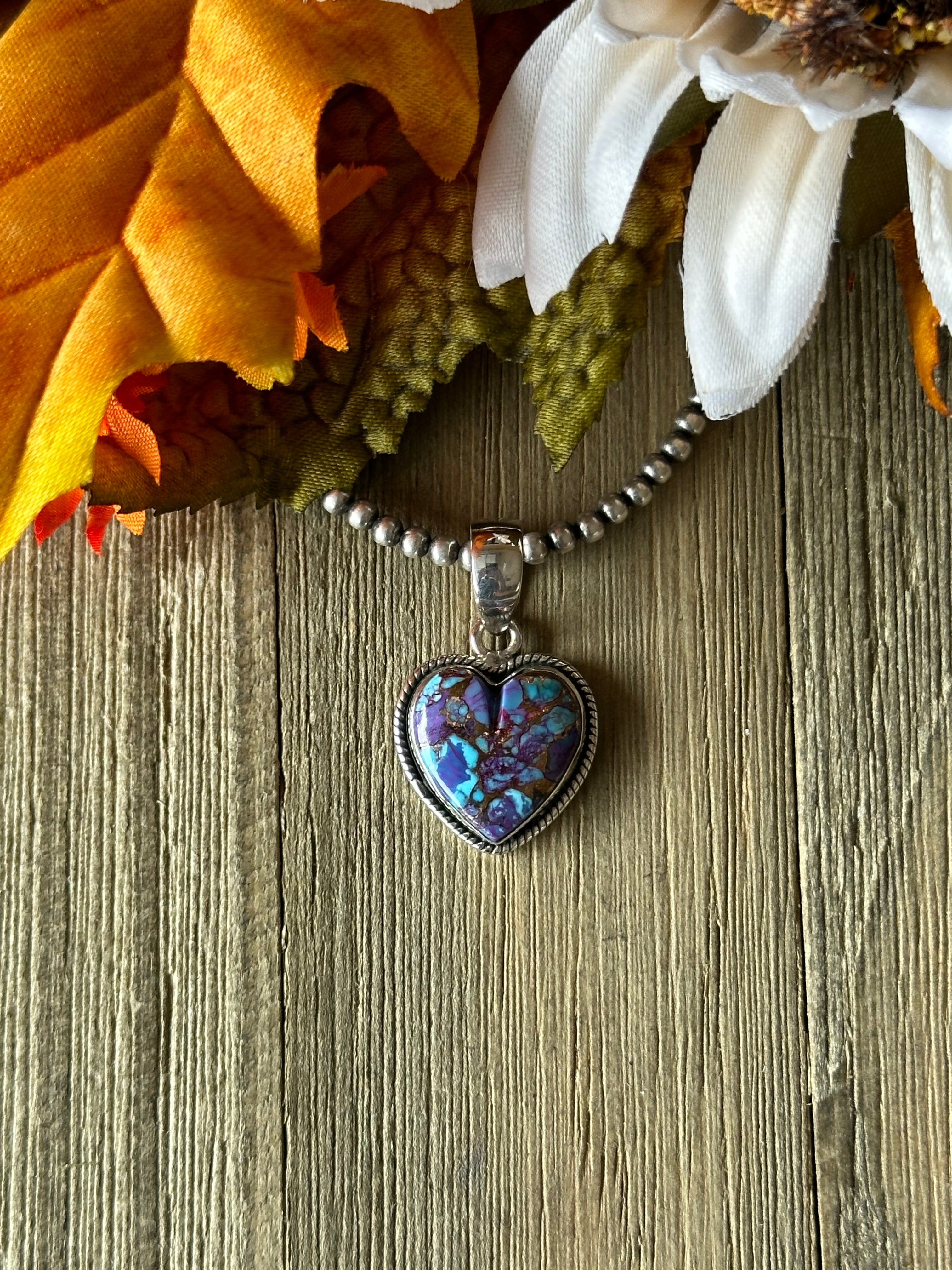 Southwest Handmade Purple Mohave Turquoise & Sterling Silver Heart Pendant