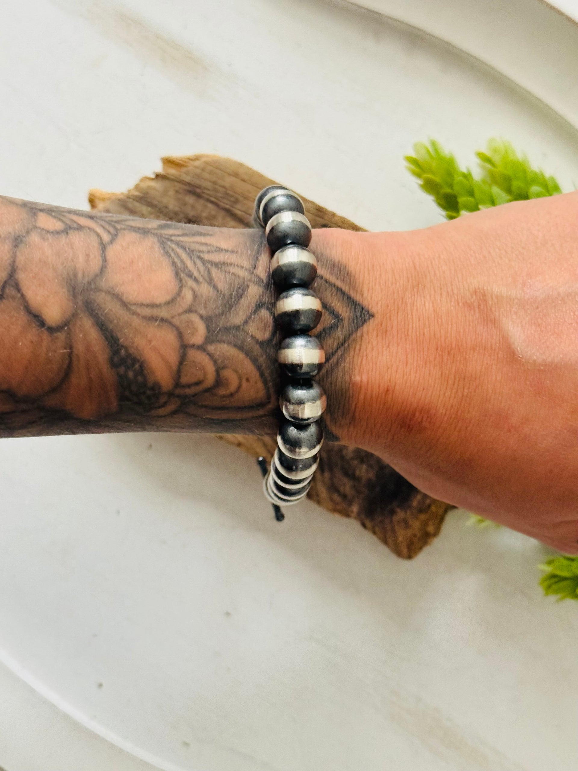 Navajo Strung Sterling Silver 10 MM Pearl Bracelet